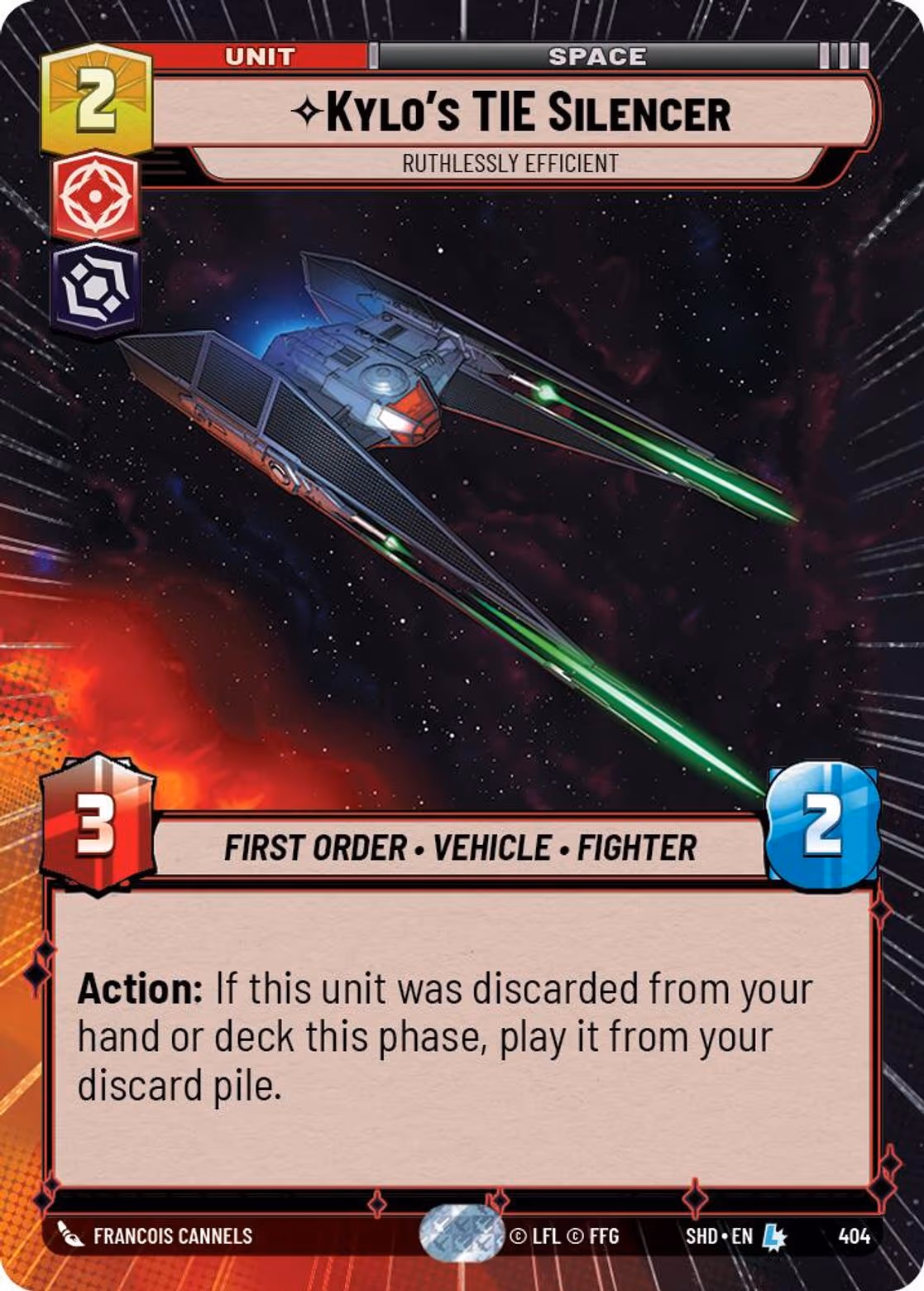 Kylo's TIE Silencer - Ruthlessly Efficient SHD-404 Hyperspace Star Wars Unlimited card