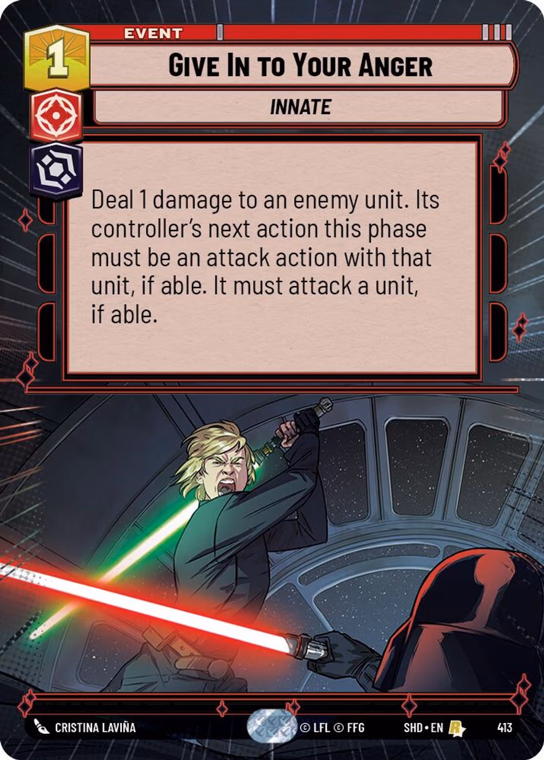 Give In to Your Anger SHD-413 Hyperspace Star Wars Unlimited card