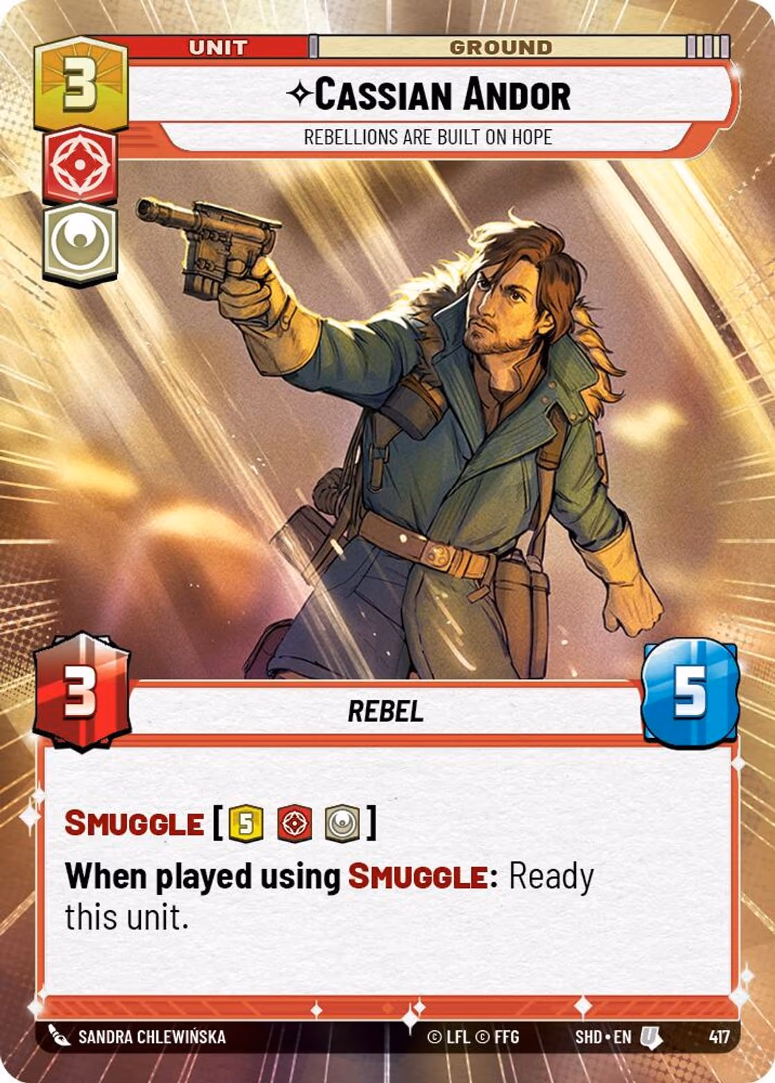 Cassian Andor - Rebellions Are Built On Hope SHD-417 Hyperspace Star Wars Unlimited card
