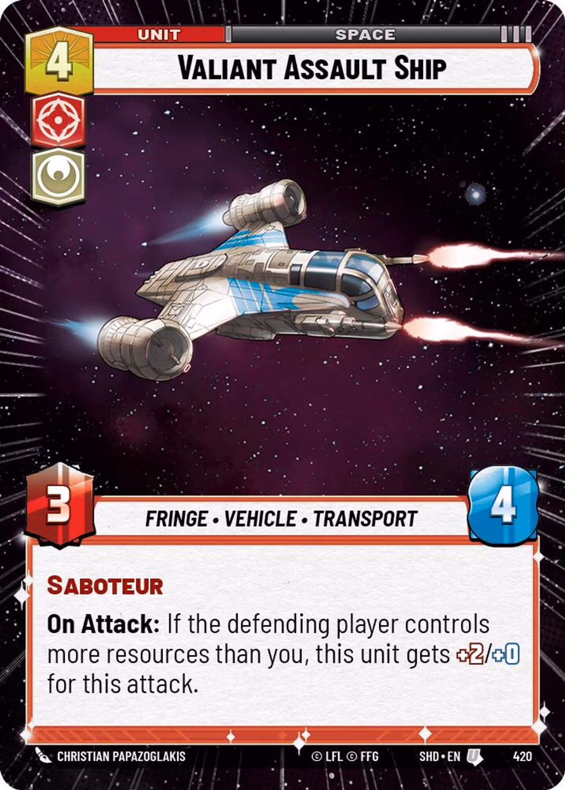 Valiant Assault Ship SHD-420 Hyperspace Star Wars Unlimited card