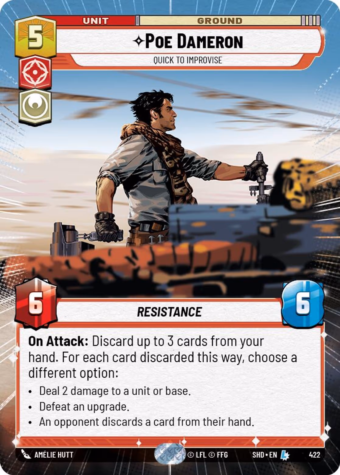 Poe Dameron - Quick to Improvise SHD-422 Hyperspace Star Wars Unlimited card