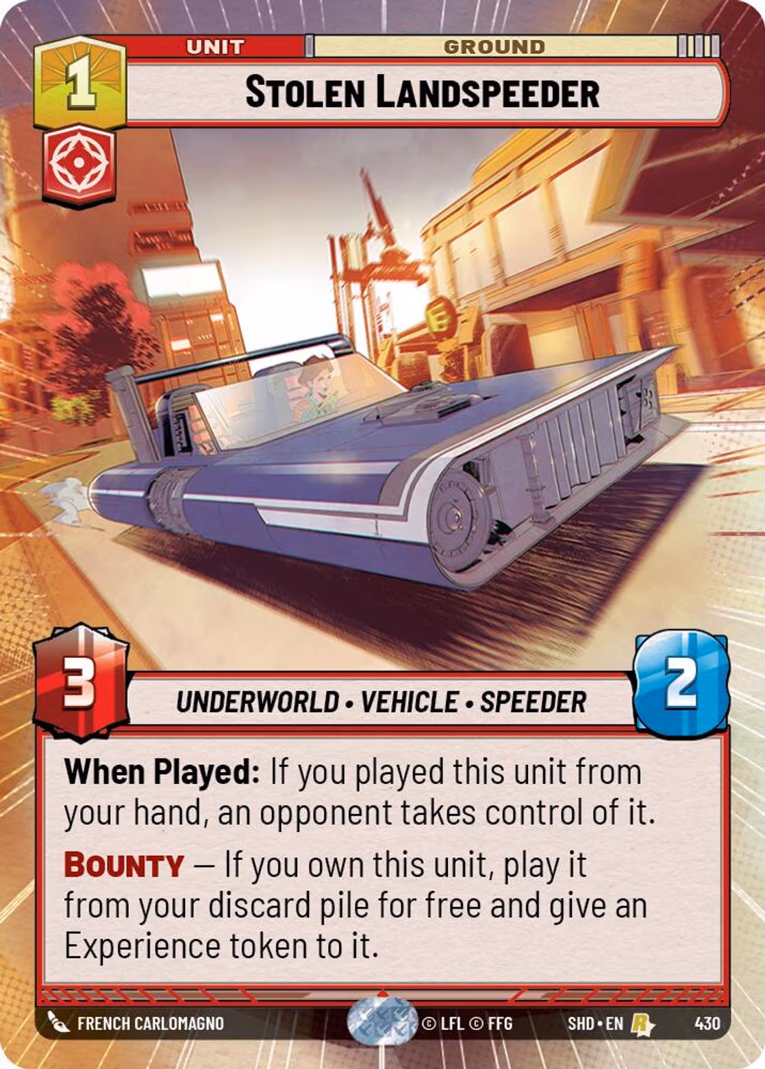 Stolen Landspeeder SHD-430 Hyperspace Star Wars Unlimited card