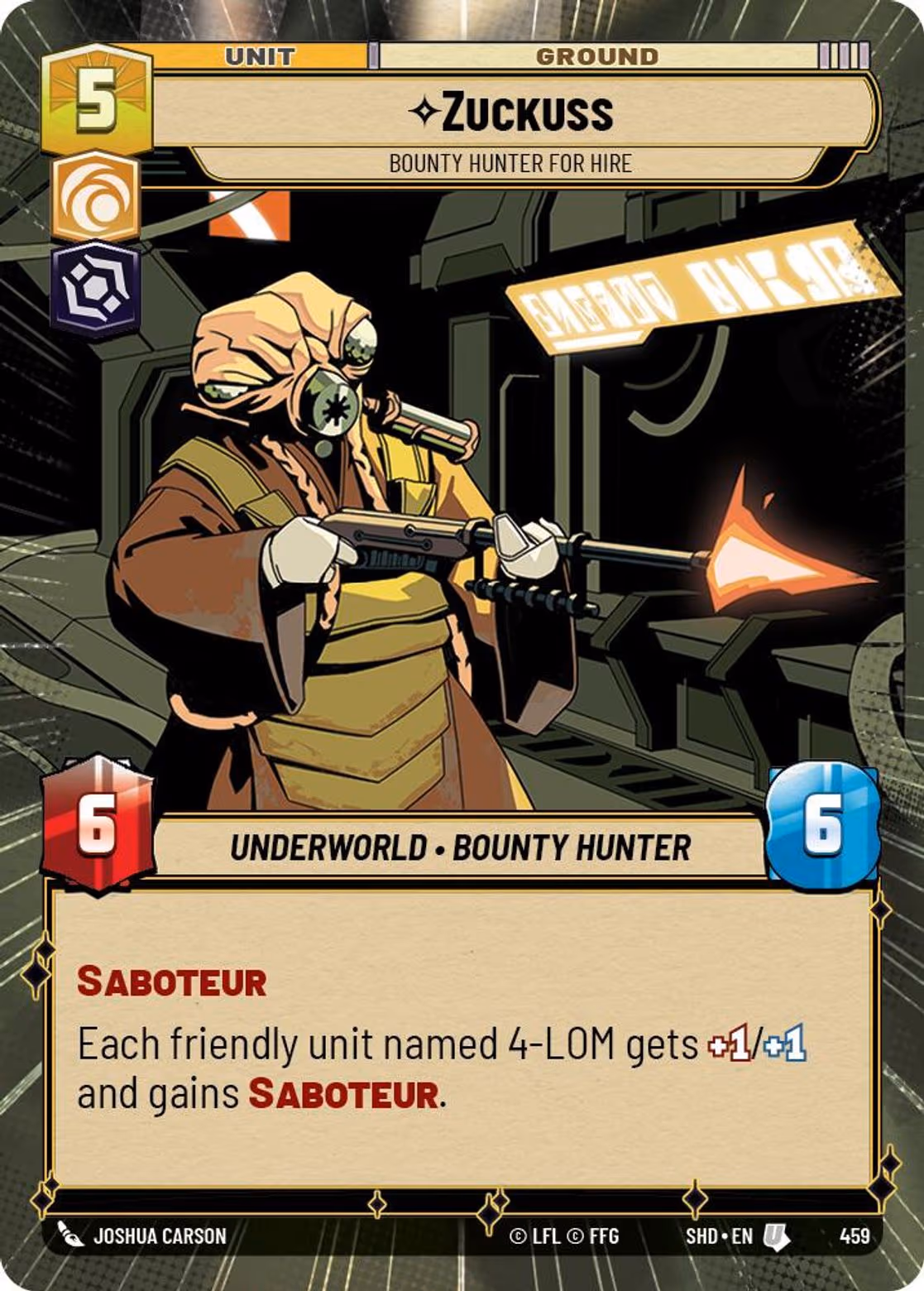 Zuckuss - Bounty Hunter for Hire SHD-459 Hyperspace Star Wars Unlimited card