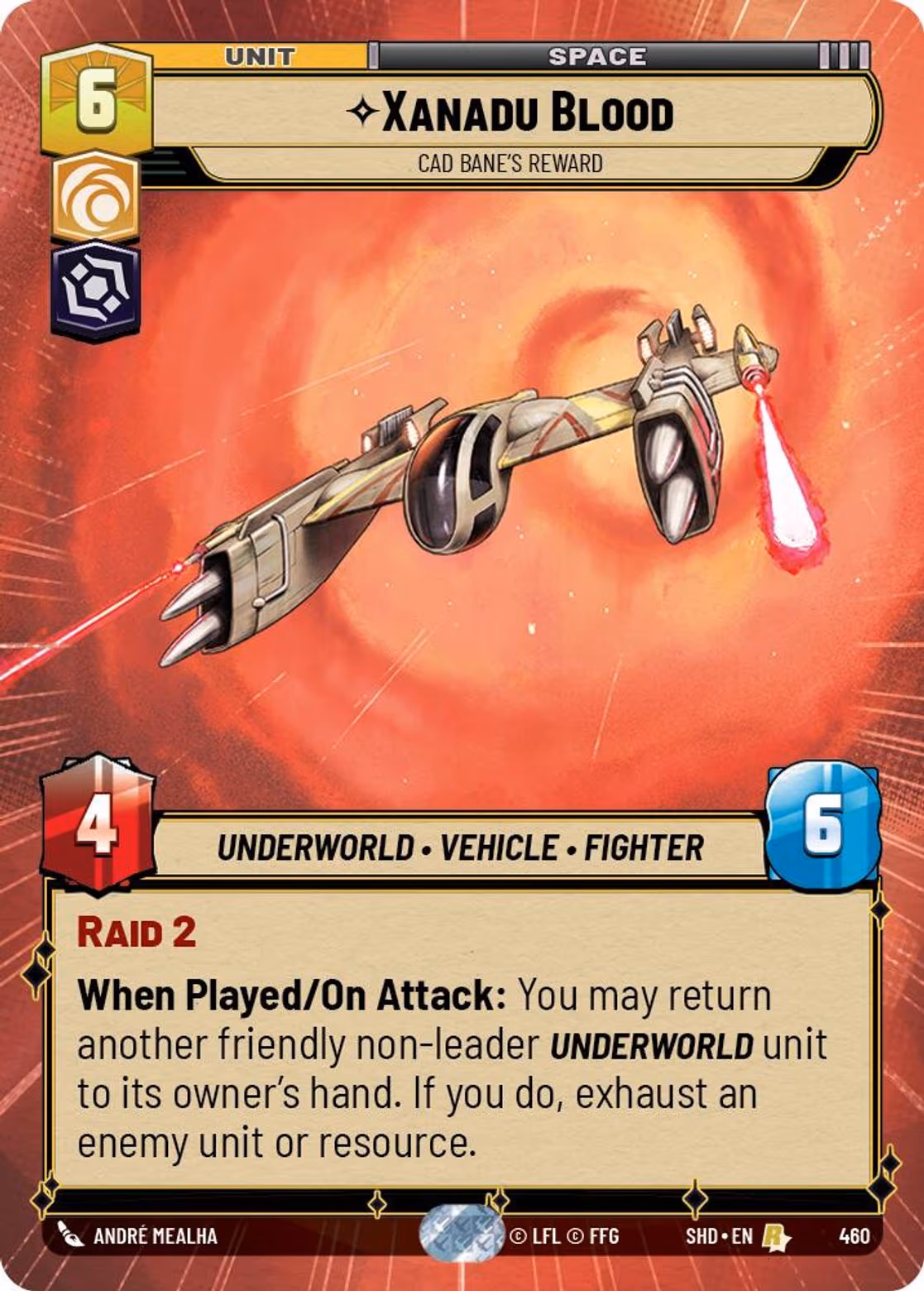Xanadu Blood - Cad Bane's Reward SHD-460 Hyperspace Star Wars Unlimited card