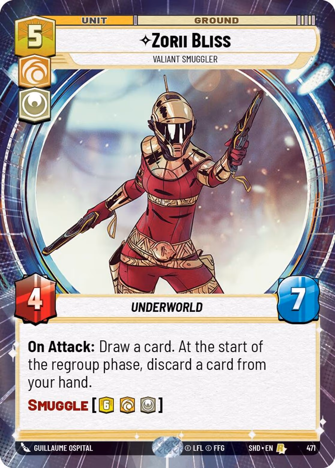 Zorii Bliss - Valiant Smuggler SHD-471 Hyperspace Star Wars Unlimited card