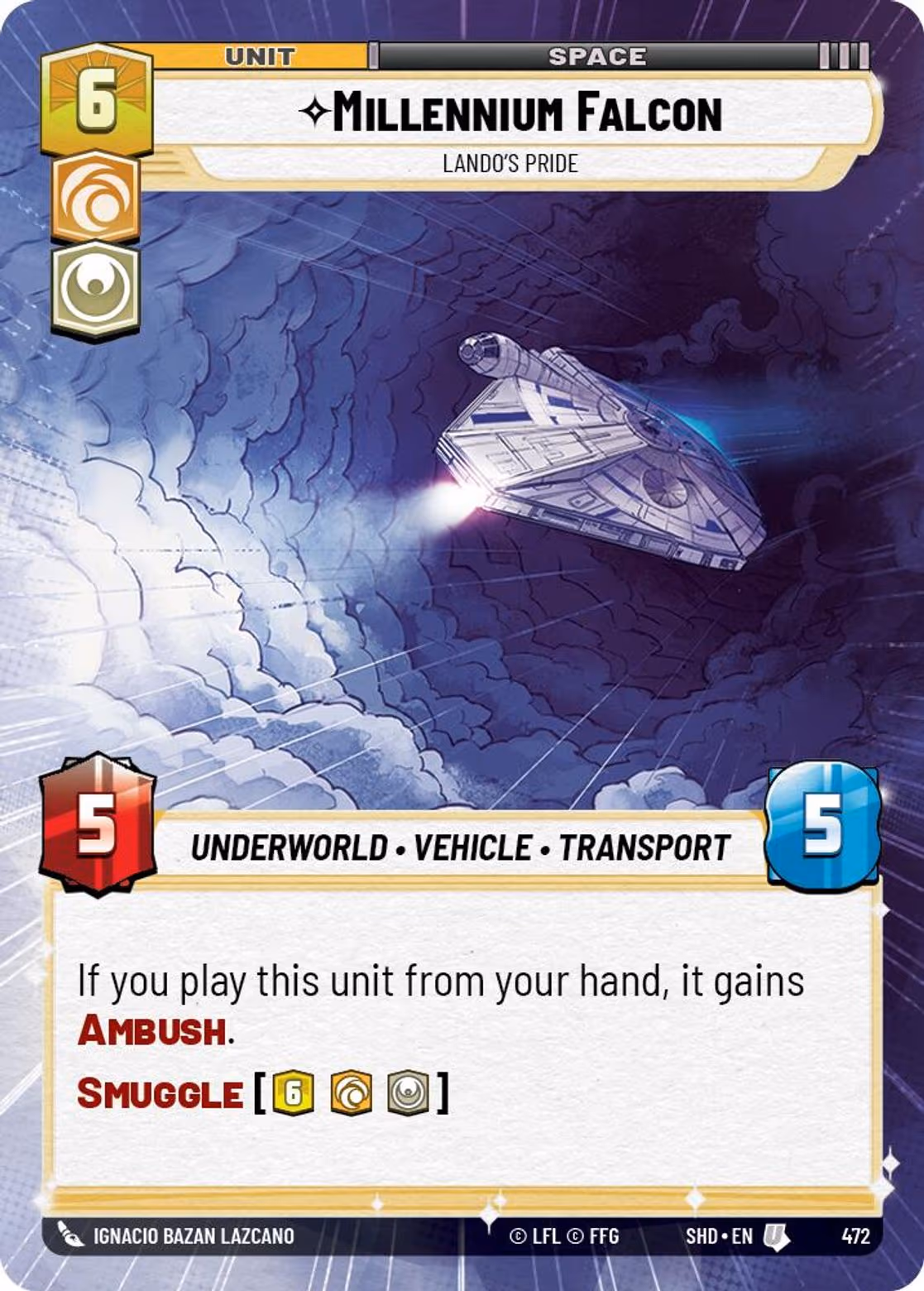 Millennium Falcon - Lando's Pride SHD-472 Hyperspace Star Wars Unlimited card