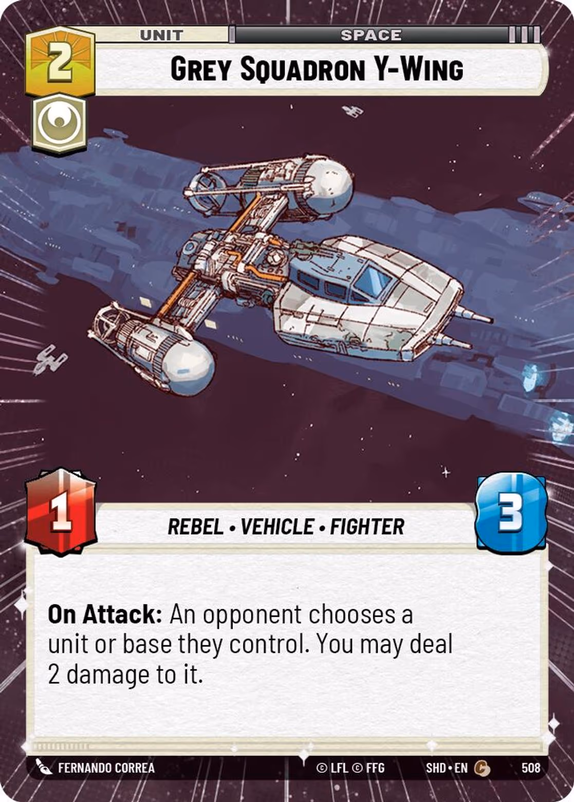 Grey Squadron Y-Wing SHD-508 Hyperspace Star Wars Unlimited card