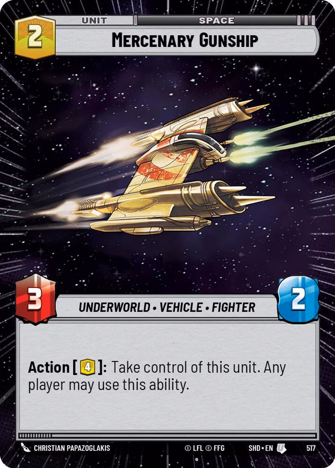 Mercenary Gunship SHD-517 Hyperspace Star Wars Unlimited card