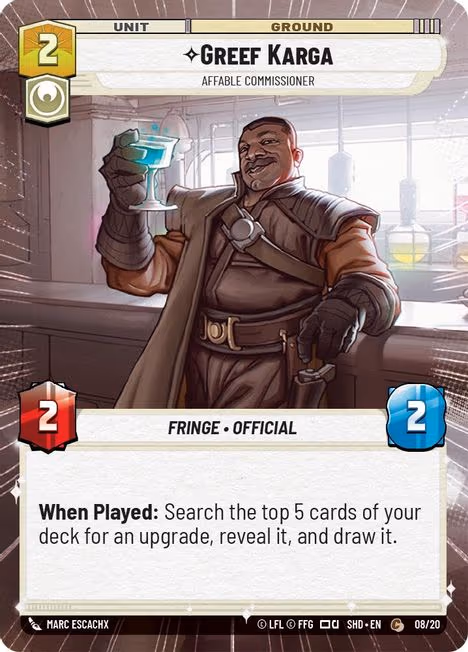 Greef Karga - Affable Commissioner SHDOP-08 Star Wars Unlimited card