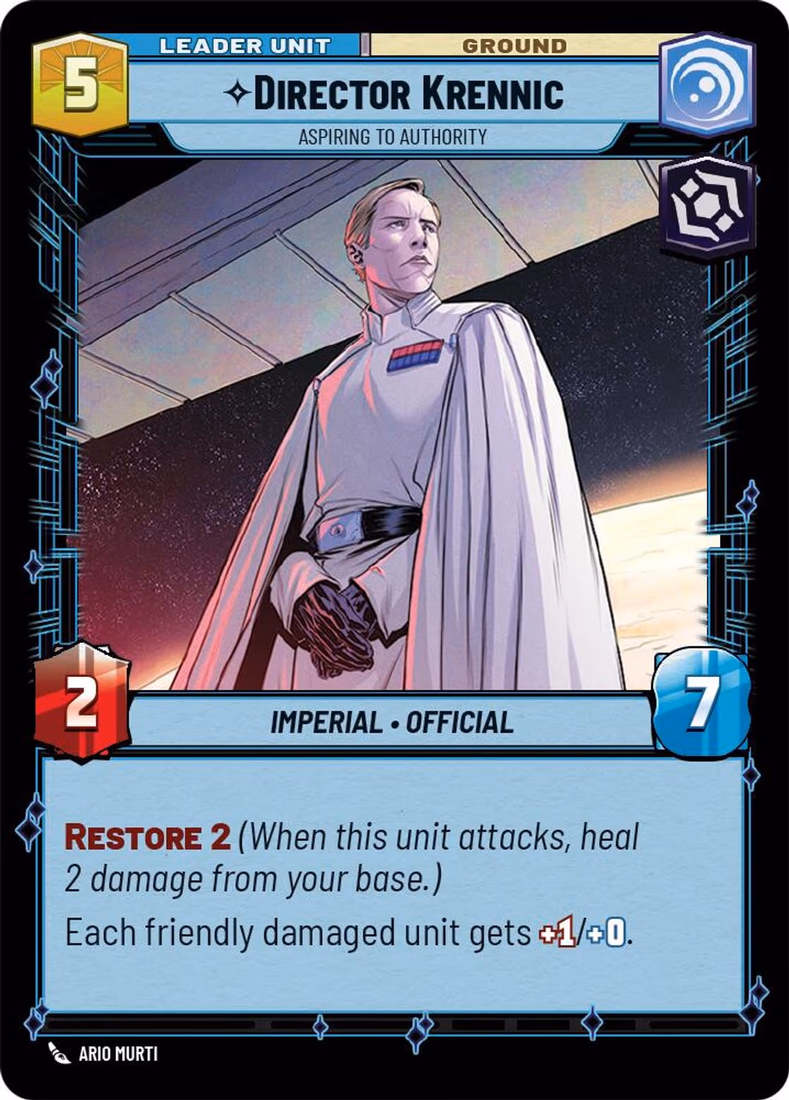 Director Krennic - Aspiring to Authority SOR-001 Star Wars Unlimited card (back face)