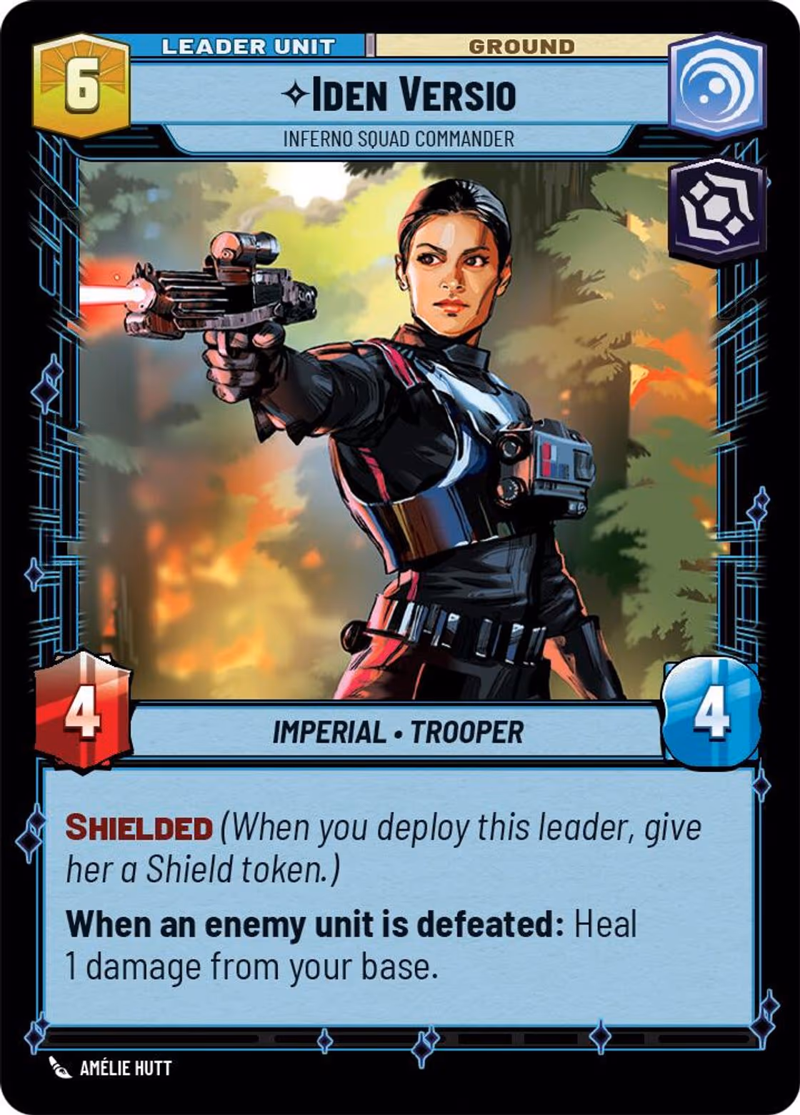 Iden Versio - Infero Squad Commander SOR-002 Star Wars Unlimited card (back face)