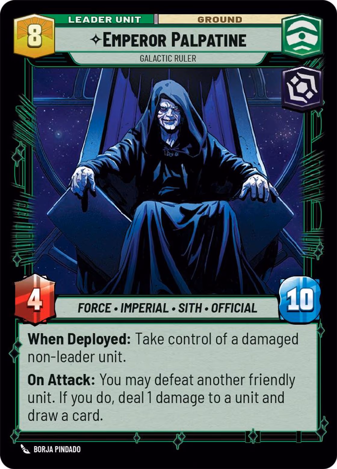 Emperor Palpatine - Galactic Ruler SOR-006 Star Wars Unlimited card (back face)