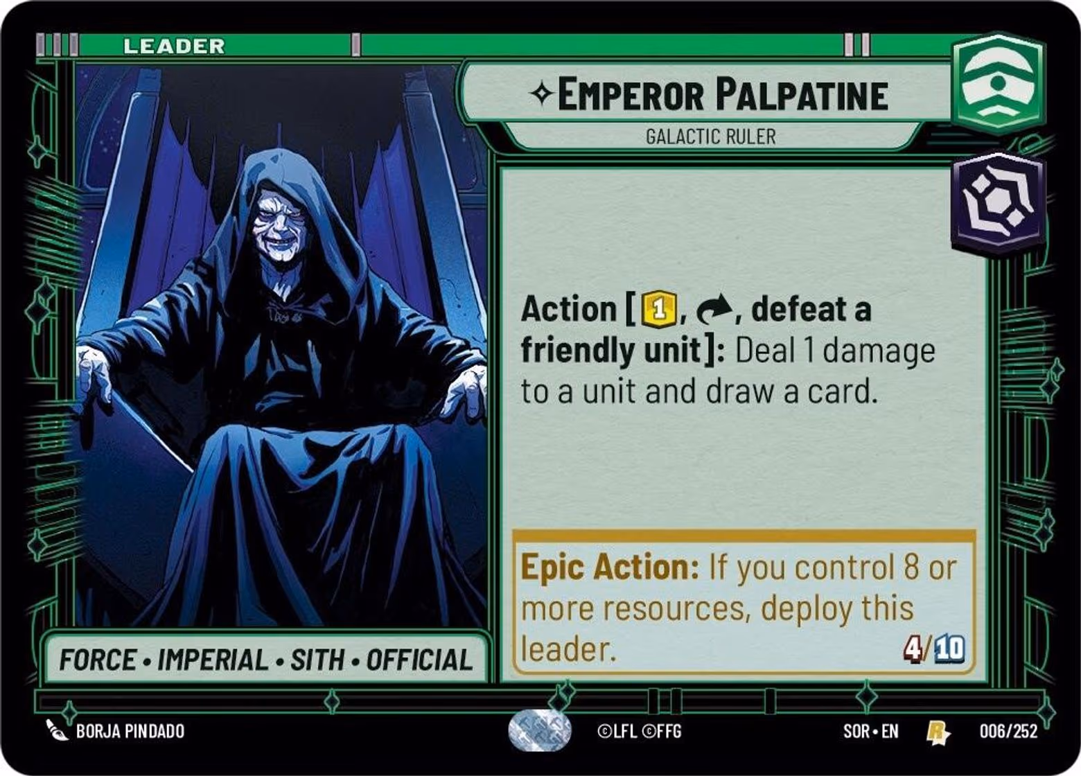 Emperor Palpatine - Galactic Ruler SOR-006 Star Wars Unlimited card
