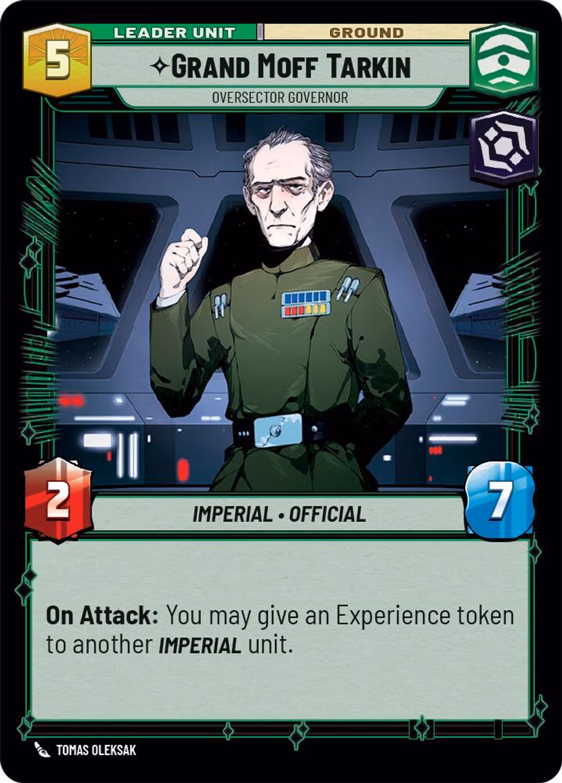 Grand Moff Tarkin - Oversector Governor SOR-007 Star Wars Unlimited card (back face)