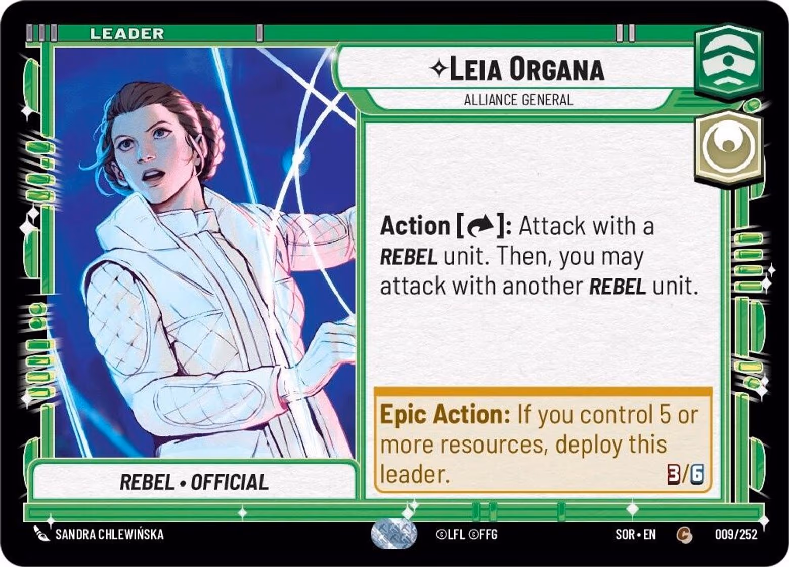 Leia Organa - Alliance General SOR-009 Star Wars Unlimited card