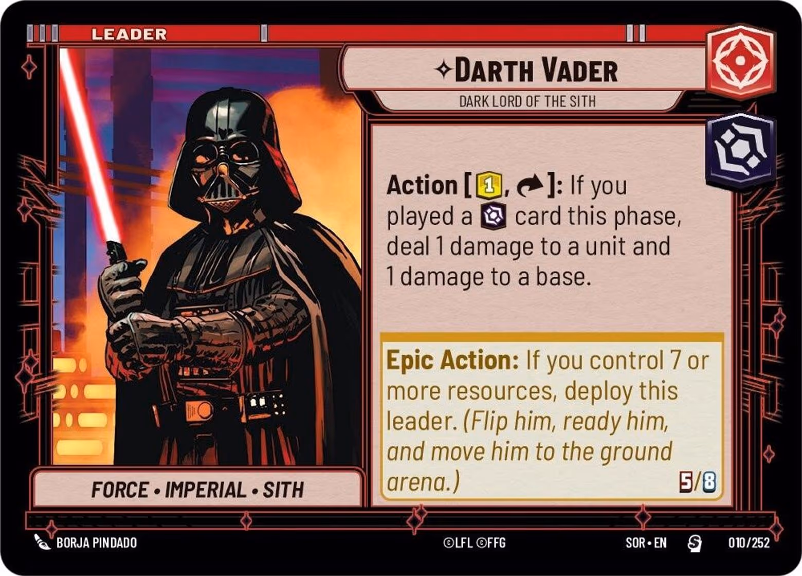 Darth Vader - Dark Lord of the Sith SOR-010 Star Wars Unlimited card