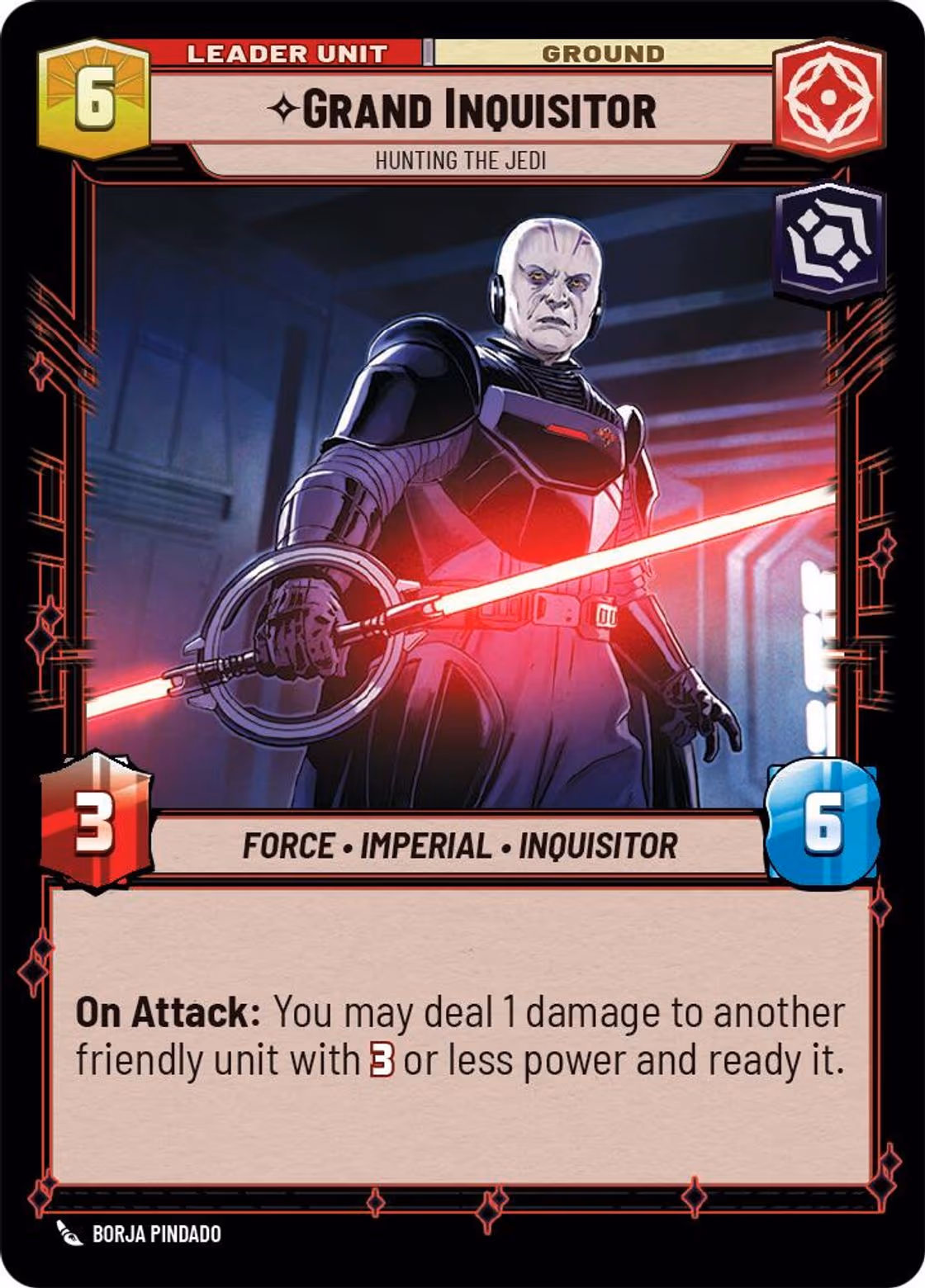 Grand Inquisitor - Hunting The Jedi SOR-011 Star Wars Unlimited card (back face)