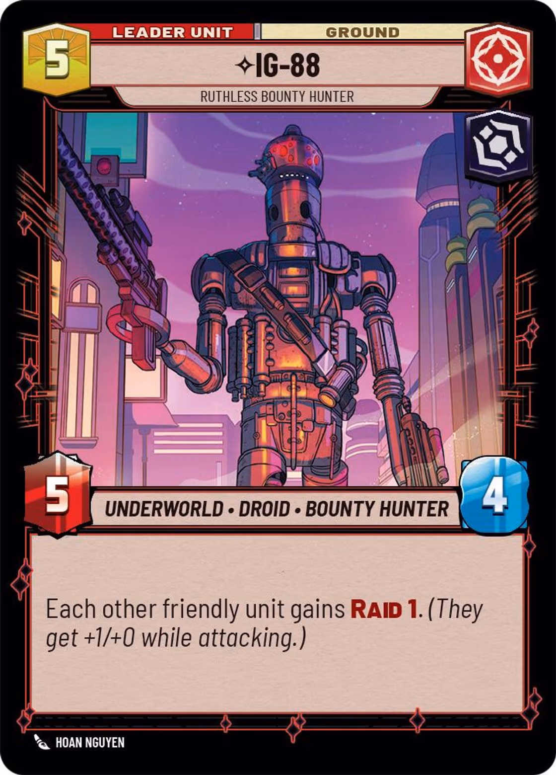 IG-88 - Ruthless Bounty Hunter SOR-012 Star Wars Unlimited card (back face)