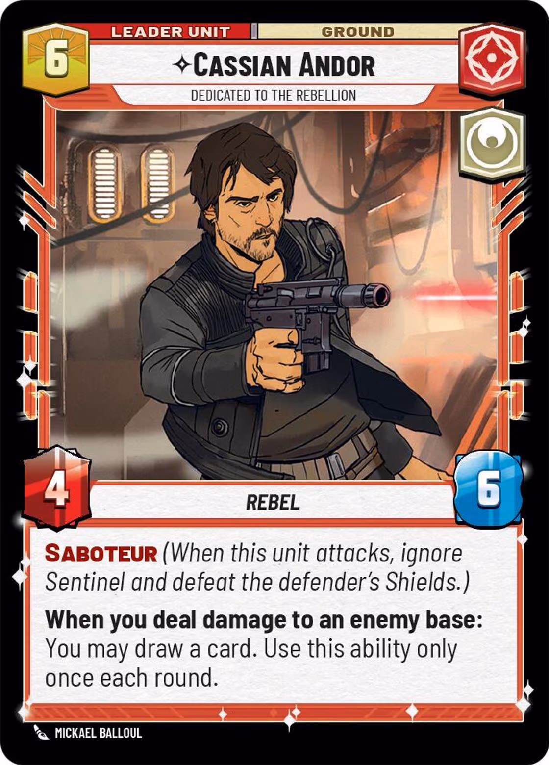 Cassian Andor - Dedicated to the Rebellion SOR-013 Star Wars Unlimited card (back face)