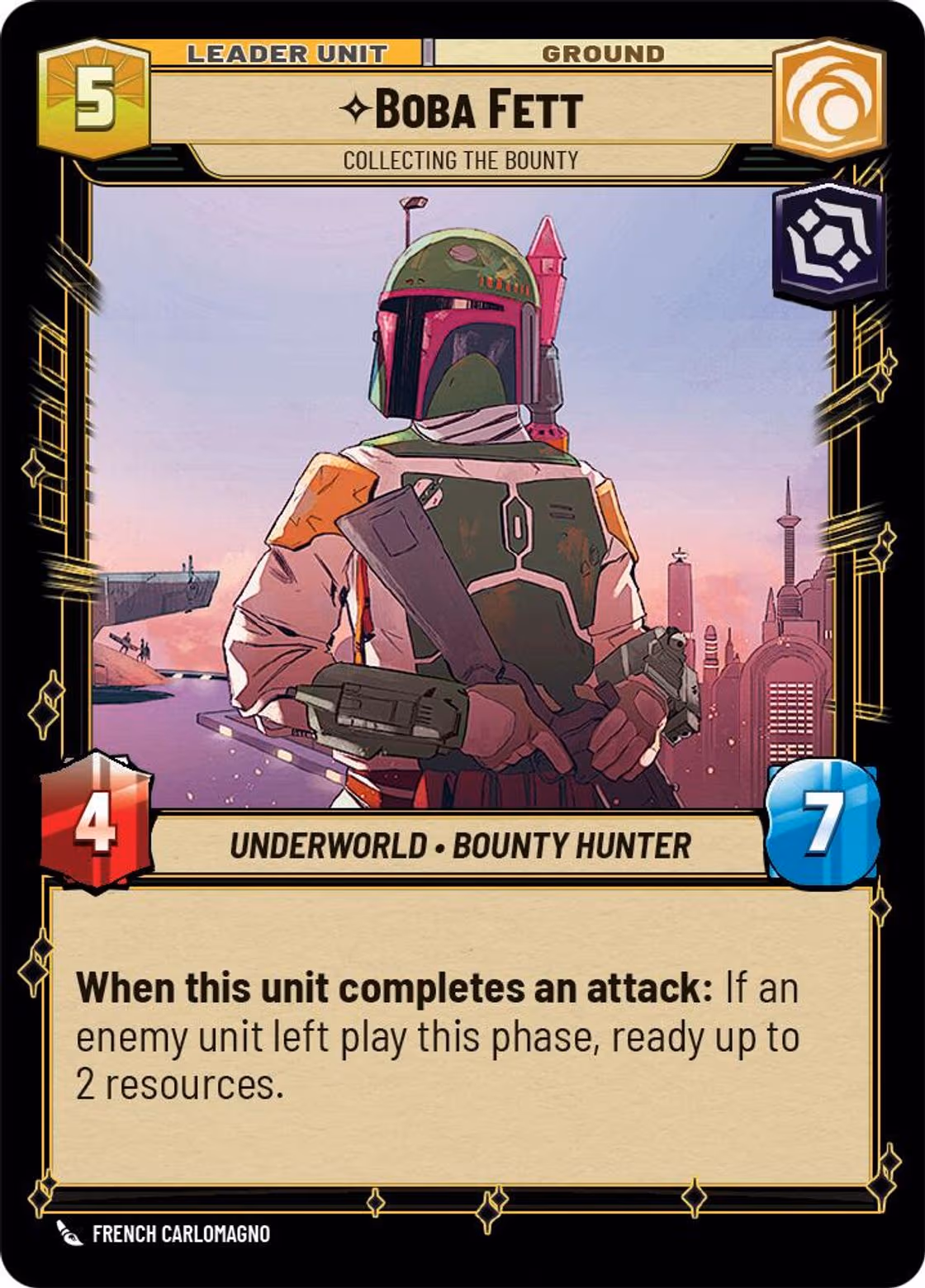 Boba Fett - Collecting the Bounty SOR-015 Star Wars Unlimited card (back face)