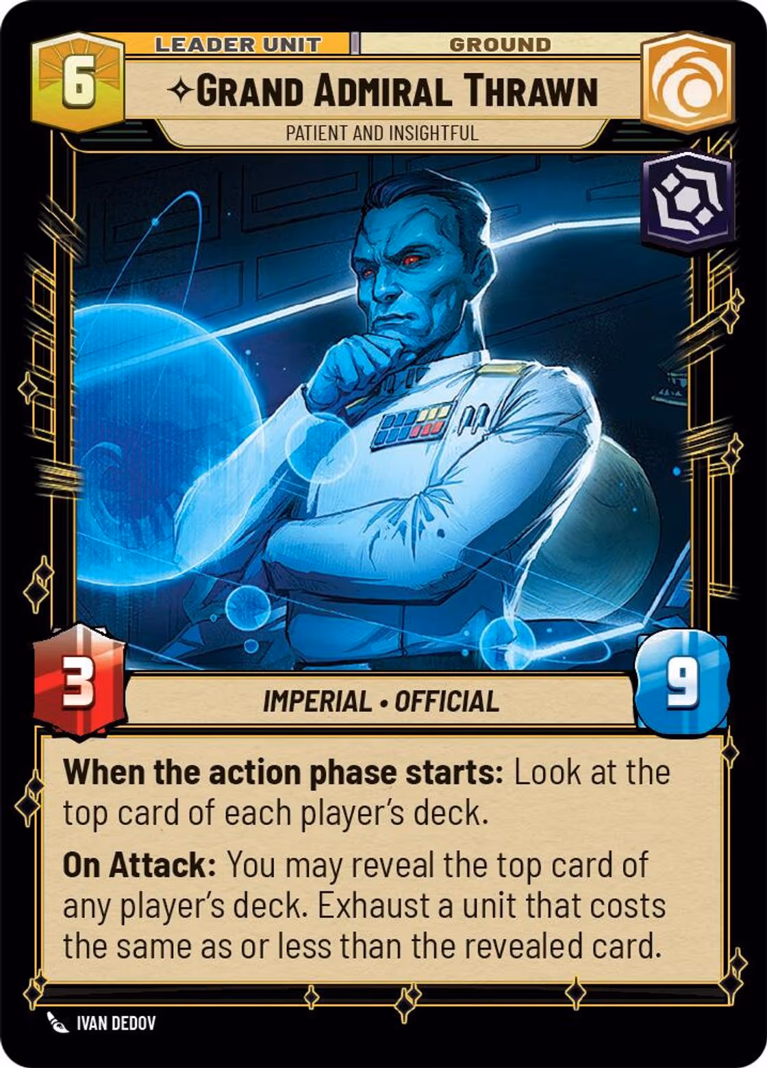 Grand Admiral Thrawn - Patient and Insightful SOR-016 Star Wars Unlimited card (back face)