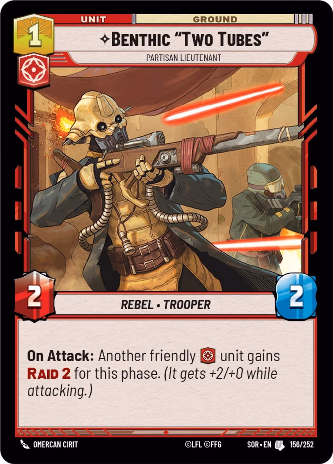 Benthic "Two Tubes" - Partisan Lieutenant SOR-156 Star Wars Unlimited card