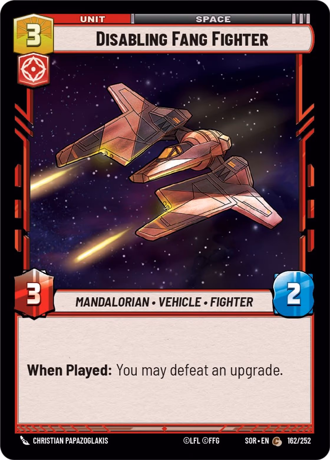 Disabling Fang Fighter SOR-162 Star Wars Unlimited card