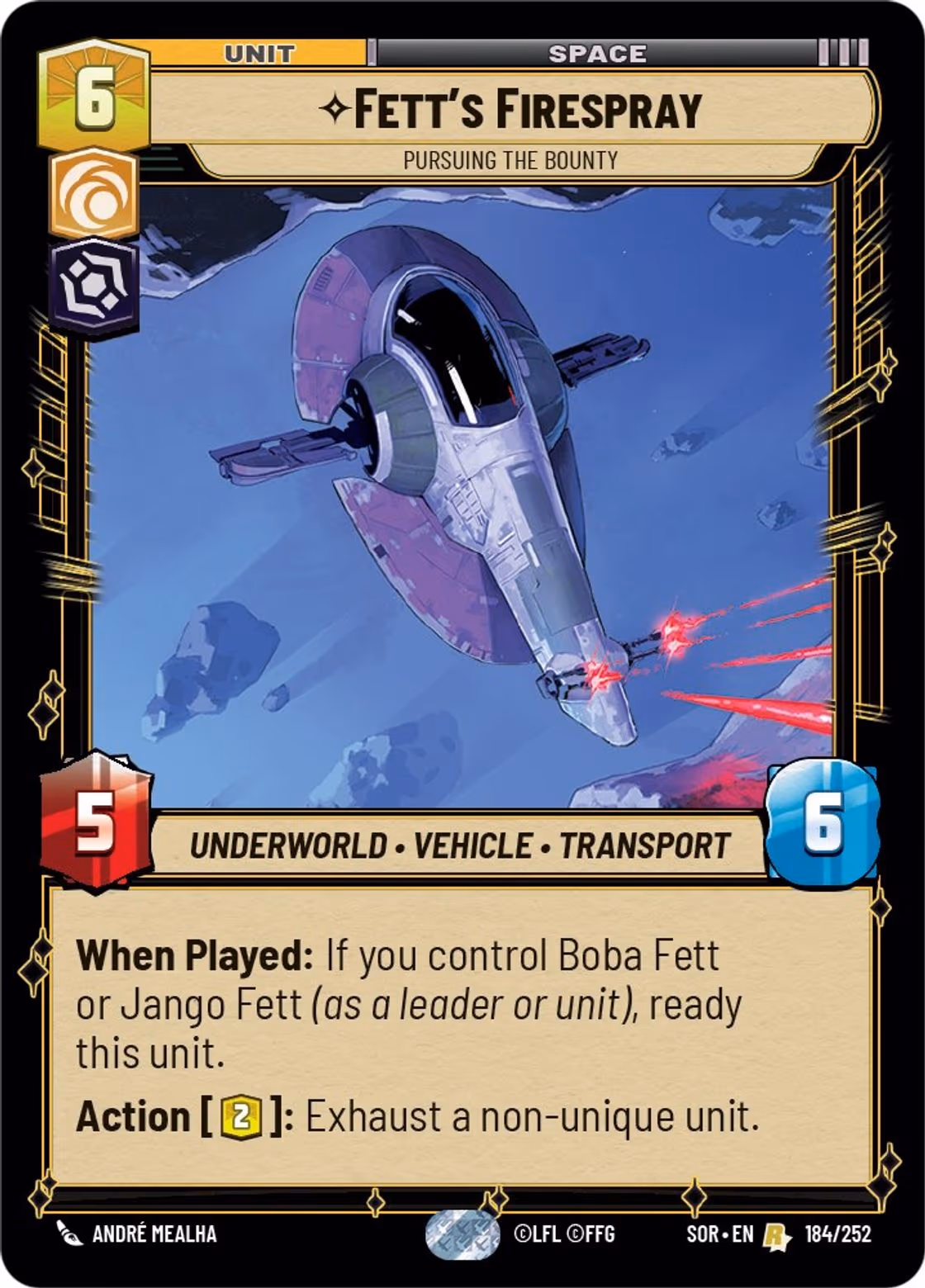 Fett's Firespray - Pursuing the Bounty SOR-184 Star Wars Unlimited card