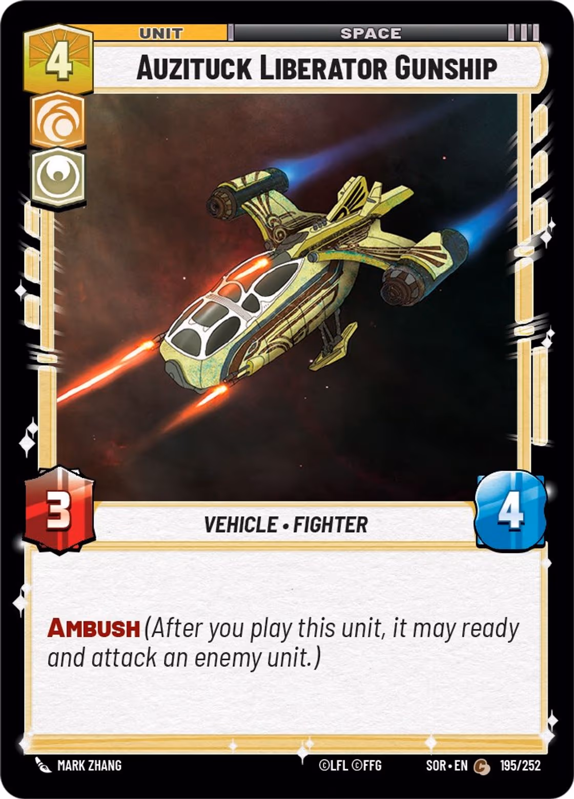 Auzituck Liberator Gunship SOR-195 Star Wars Unlimited card
