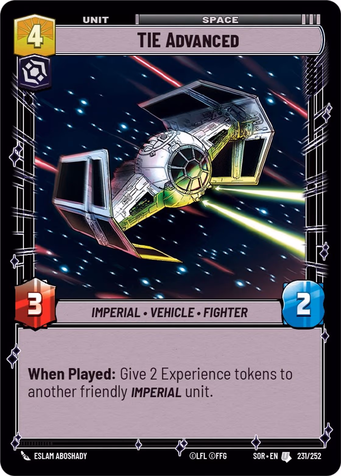 TIE Advanced SOR-231 Star Wars Unlimited card