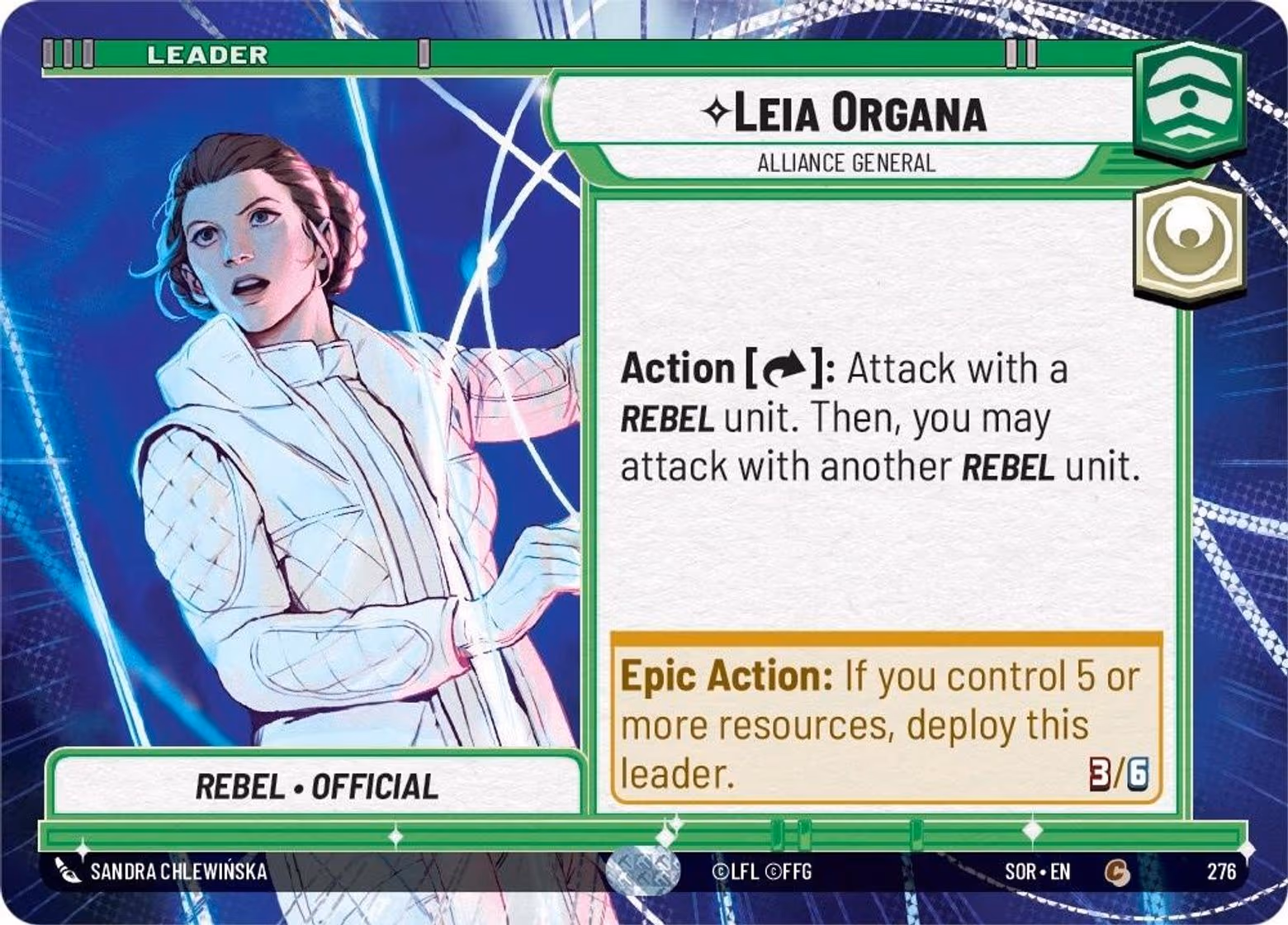 Leia Organa - Alliance General SOR-276 Hyperspace Star Wars Unlimited card