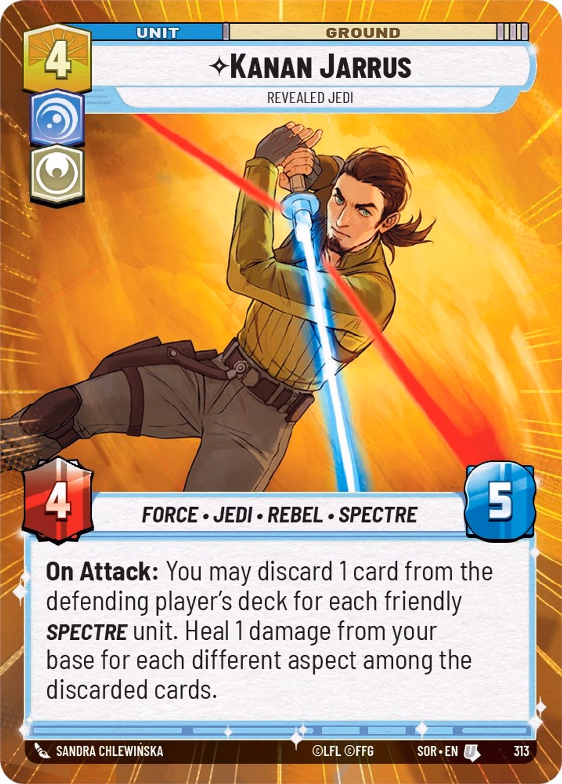 Kanan Jarrus - Revealed Jedi SOR-313 Hyperspace Star Wars Unlimited card