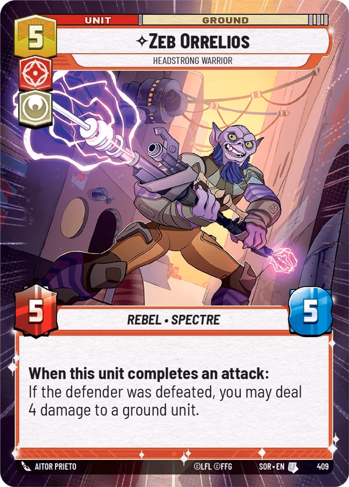 Zeb Orrelios - Headstrong Warrior SOR-409 Hyperspace Star Wars Unlimited card