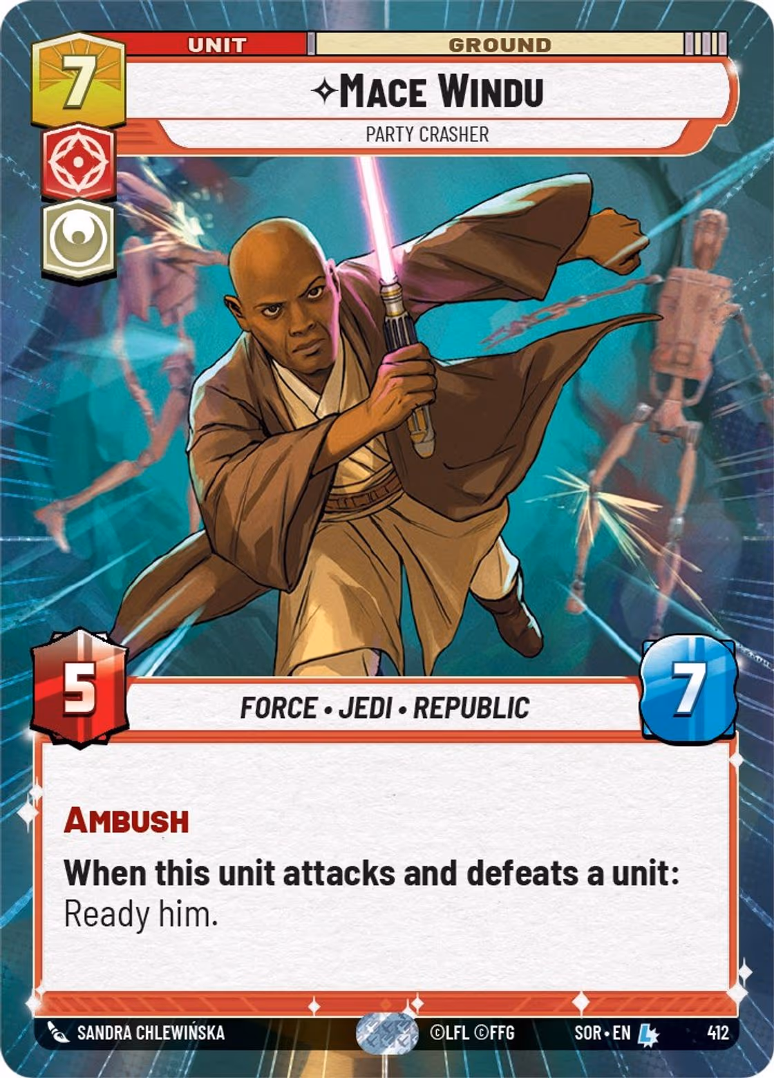 Mace Windu - Party Crasher SOR-412 Hyperspace Star Wars Unlimited card