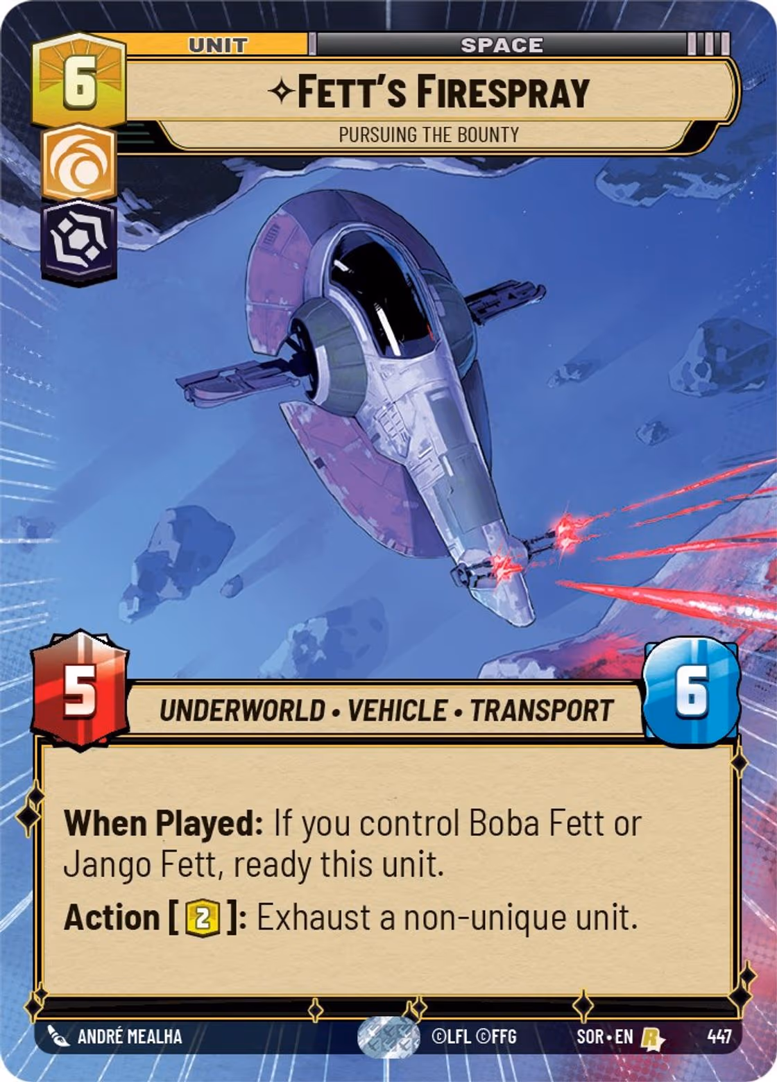 Fett's Firespray - Pursuing the Bounty SOR-447 Hyperspace Star Wars Unlimited card