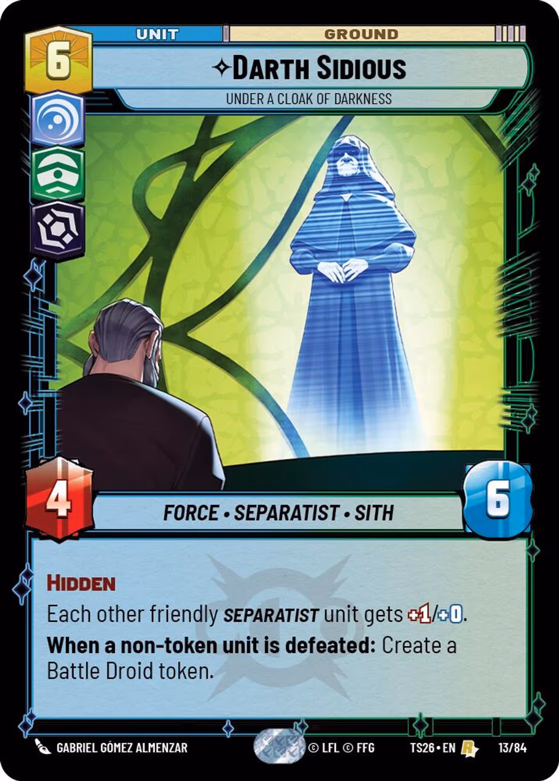 Darth Sidious - Under a Cloak of Darkness TS26-13 Star Wars Unlimited card