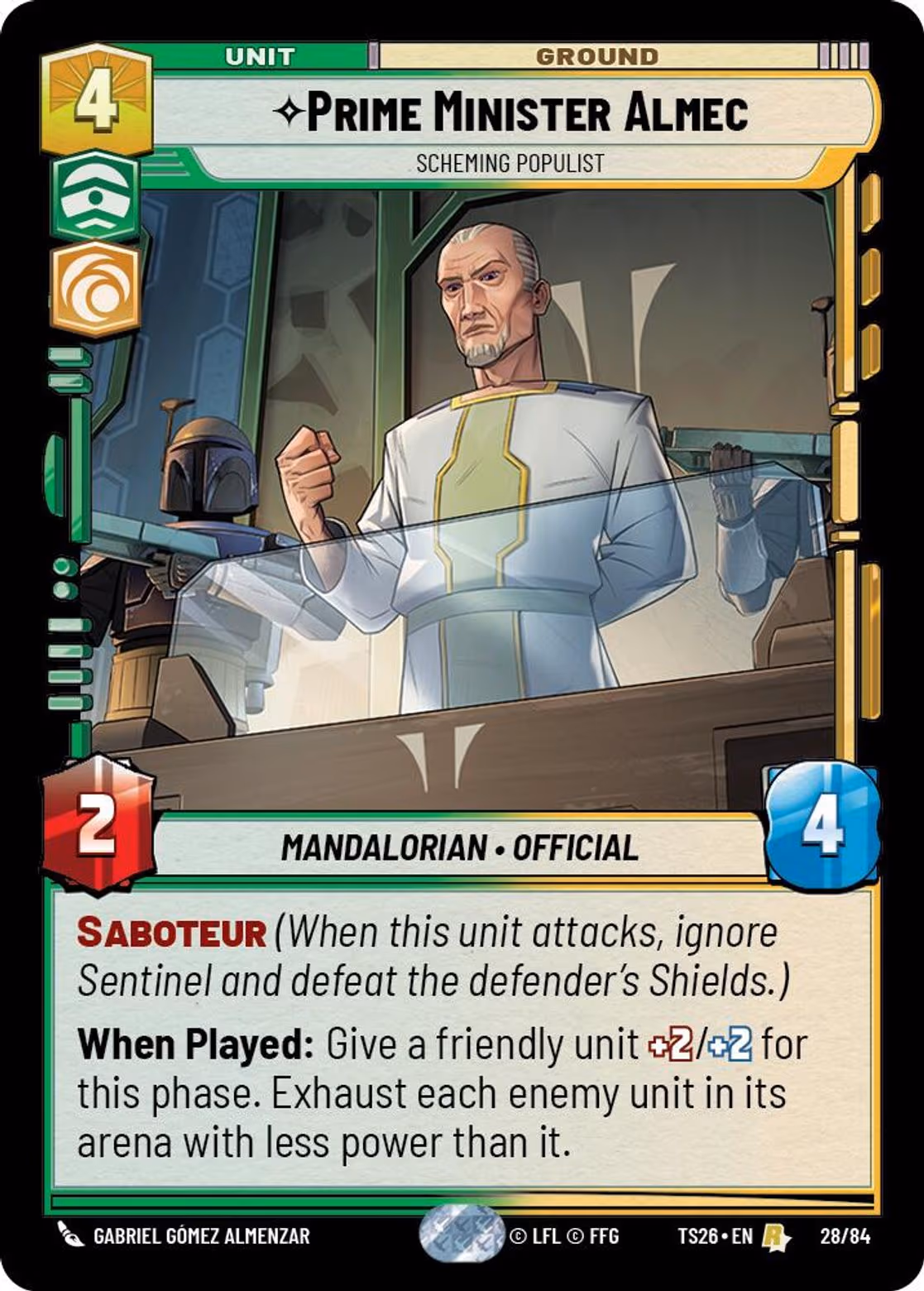 Prime Minister Almec - Scheming Populist TS26-28 Star Wars Unlimited card