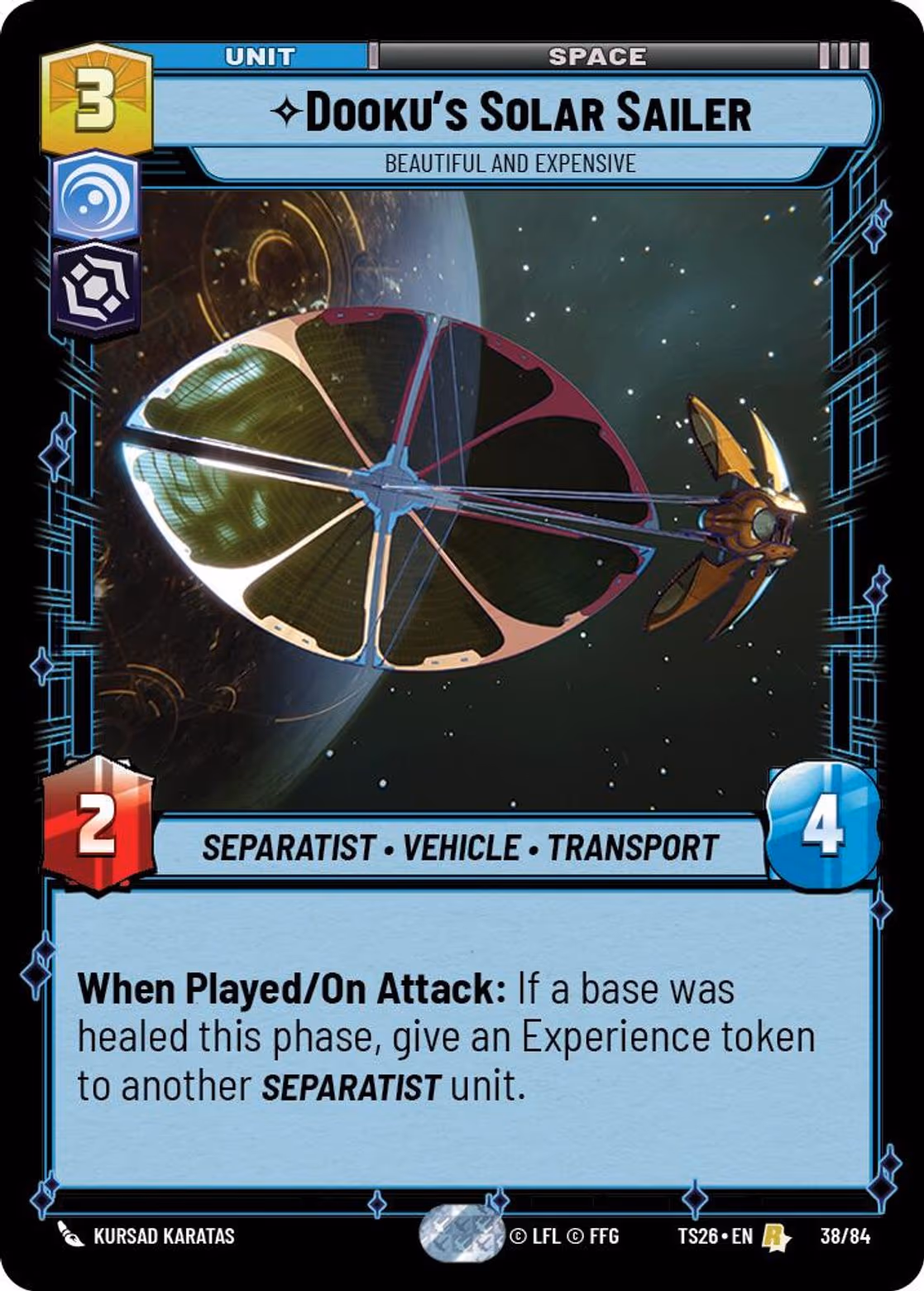 Dooku's Solar Sailer - Beautiful and Expensive TS26-38 Star Wars Unlimited card
