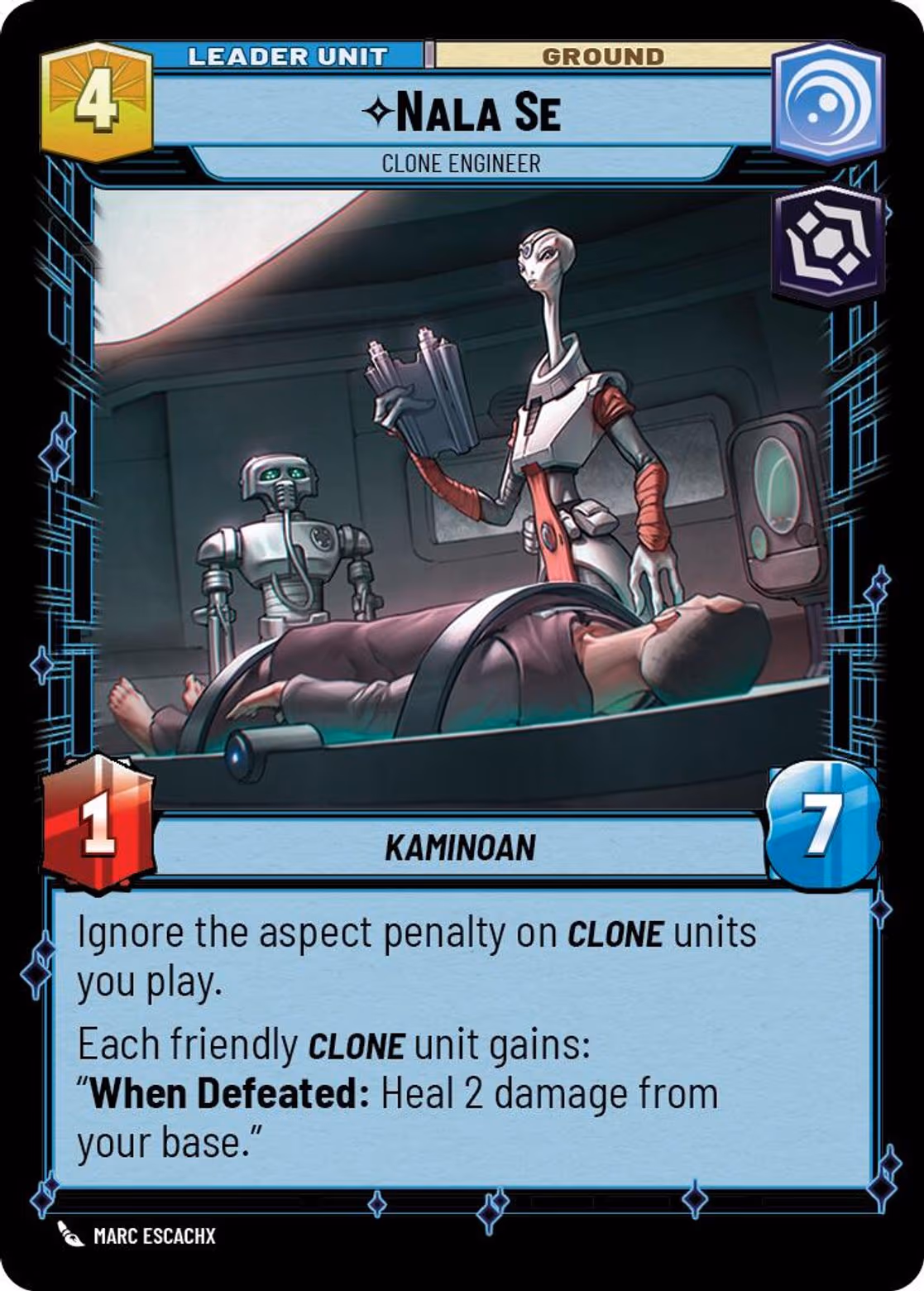 Nala Se - Clone Engineer TWI-001 Star Wars Unlimited card (back face)