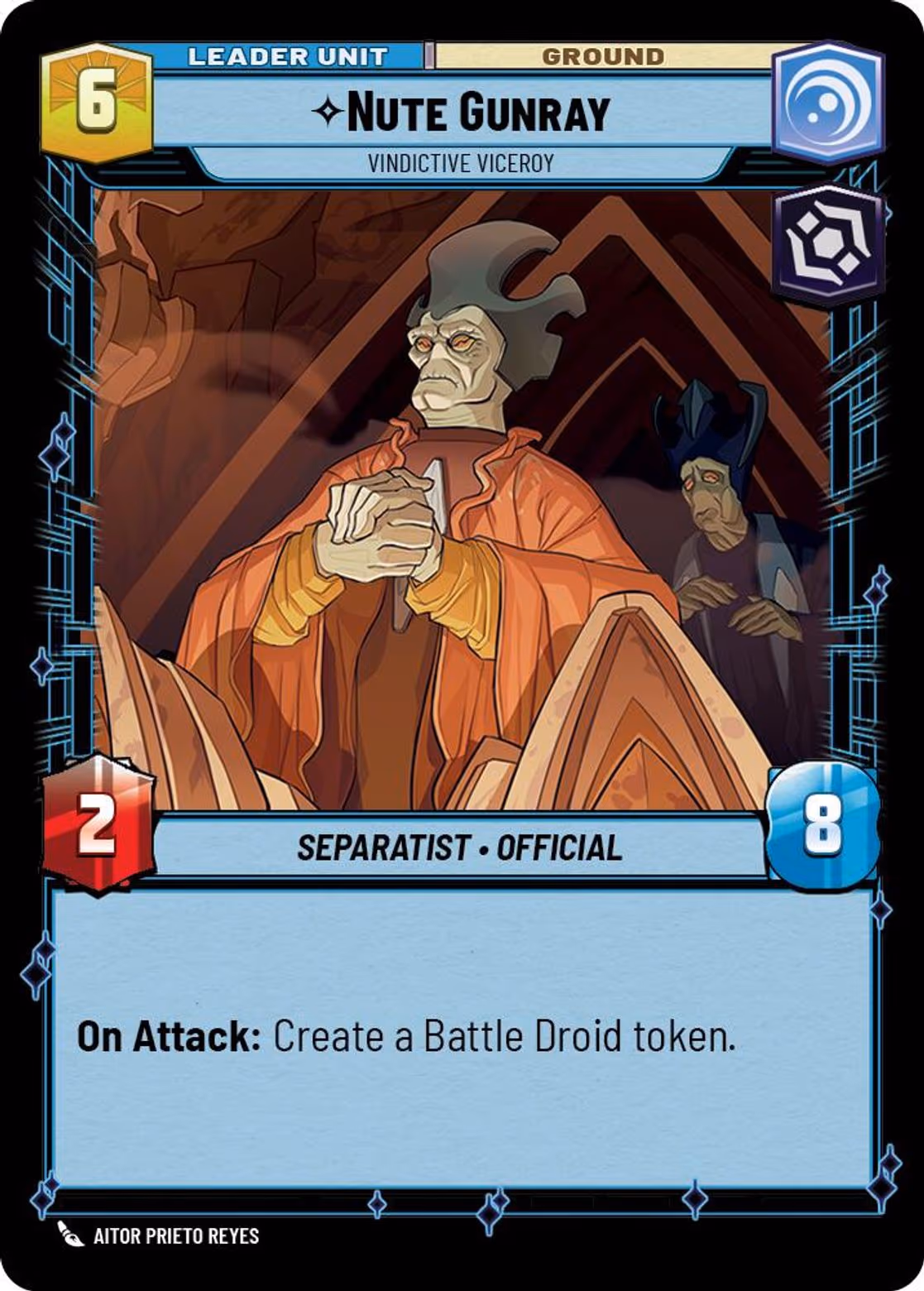 Nute Gunray - Vindictive Viceroy TWI-002 Star Wars Unlimited card (back face)