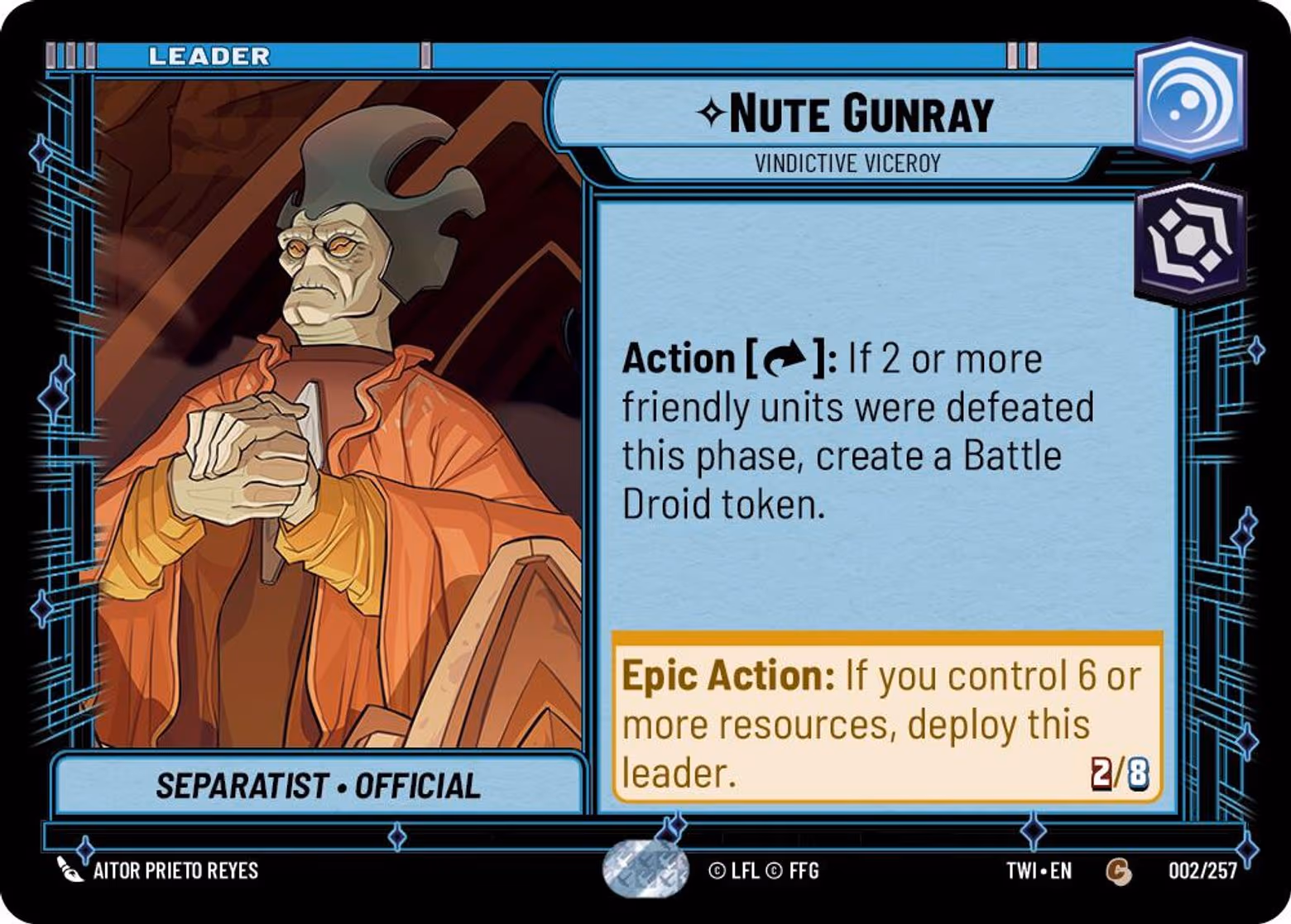 Nute Gunray - Vindictive Viceroy TWI-002 Star Wars Unlimited card