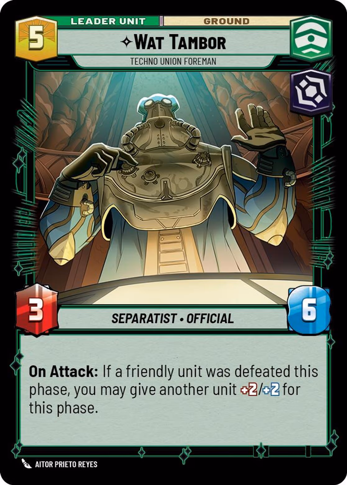 Wat Tambor - Techno Union Foreman TWI-006 Star Wars Unlimited card (back face)