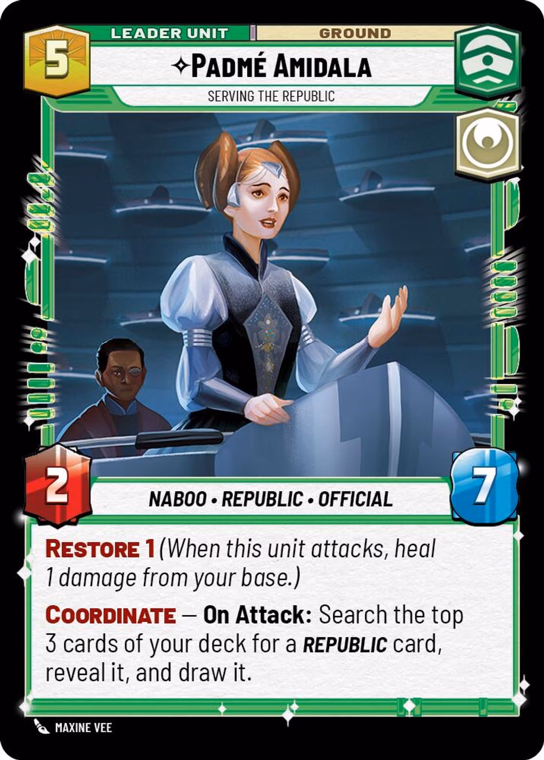 Padmé Amidala - Serving the Republic TWI-008 Star Wars Unlimited card (back face)