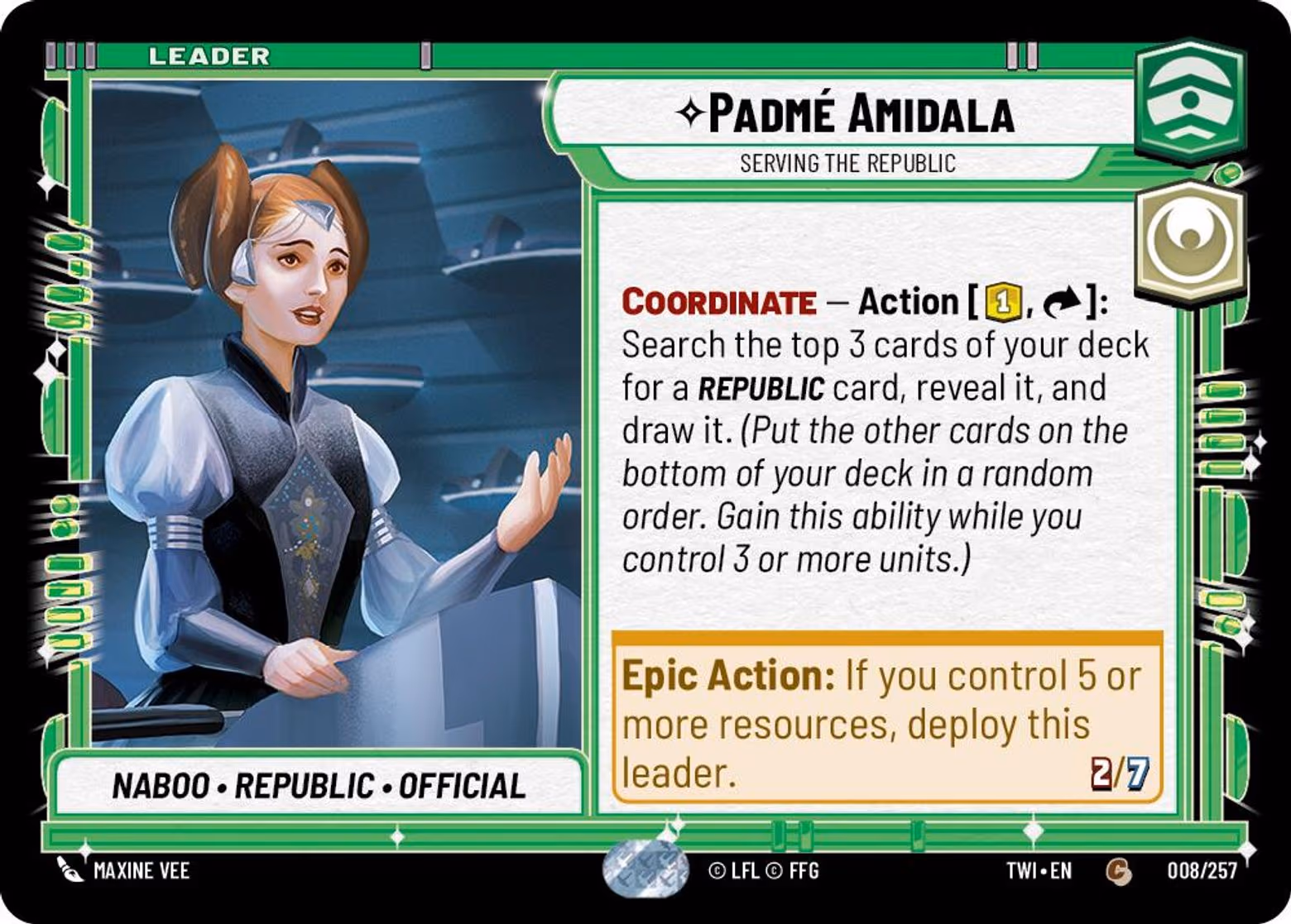 Padmé Amidala - Serving the Republic TWI-008 Star Wars Unlimited card