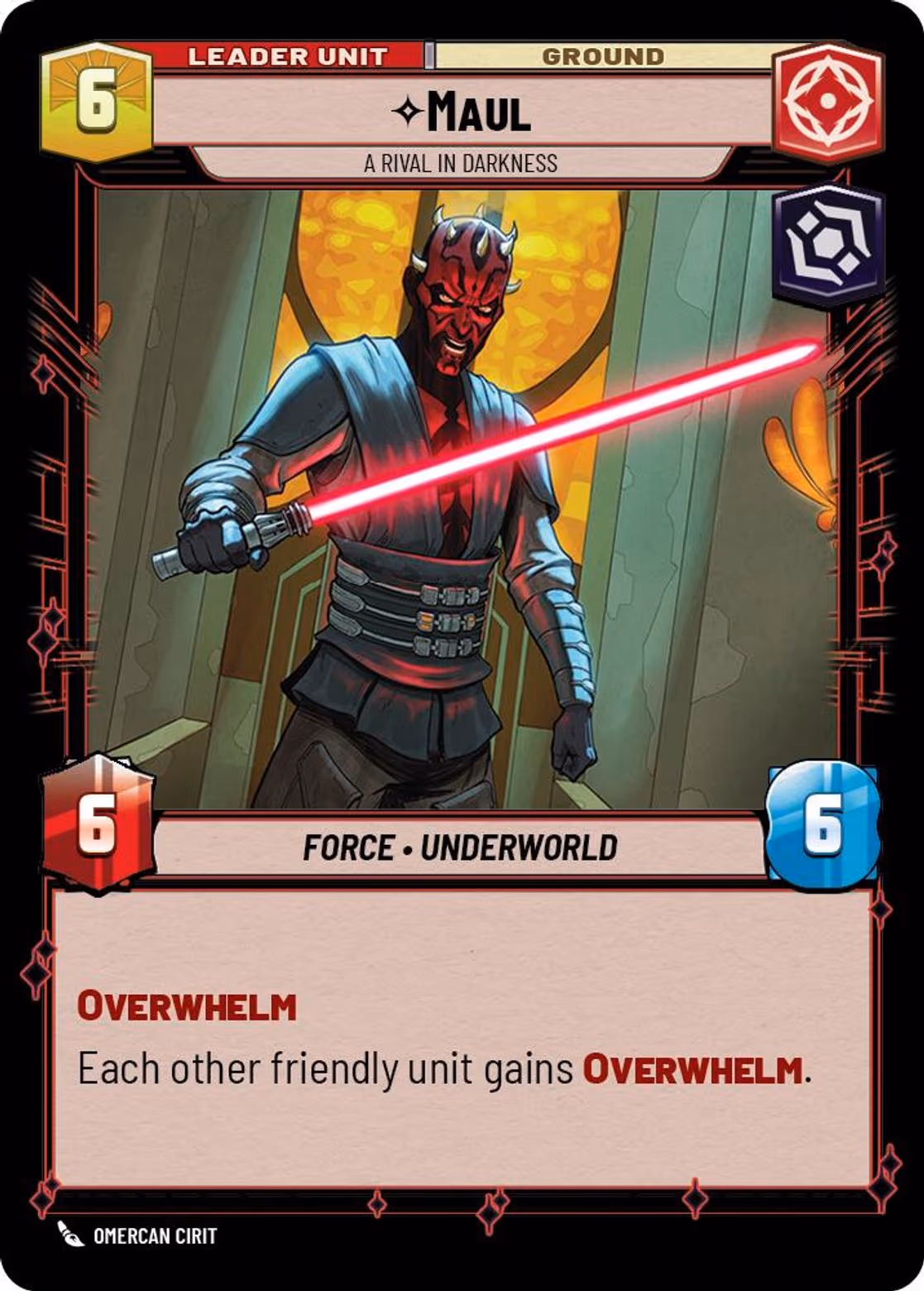 Maul - A Rival in Darkness TWI-009 Star Wars Unlimited card (back face)