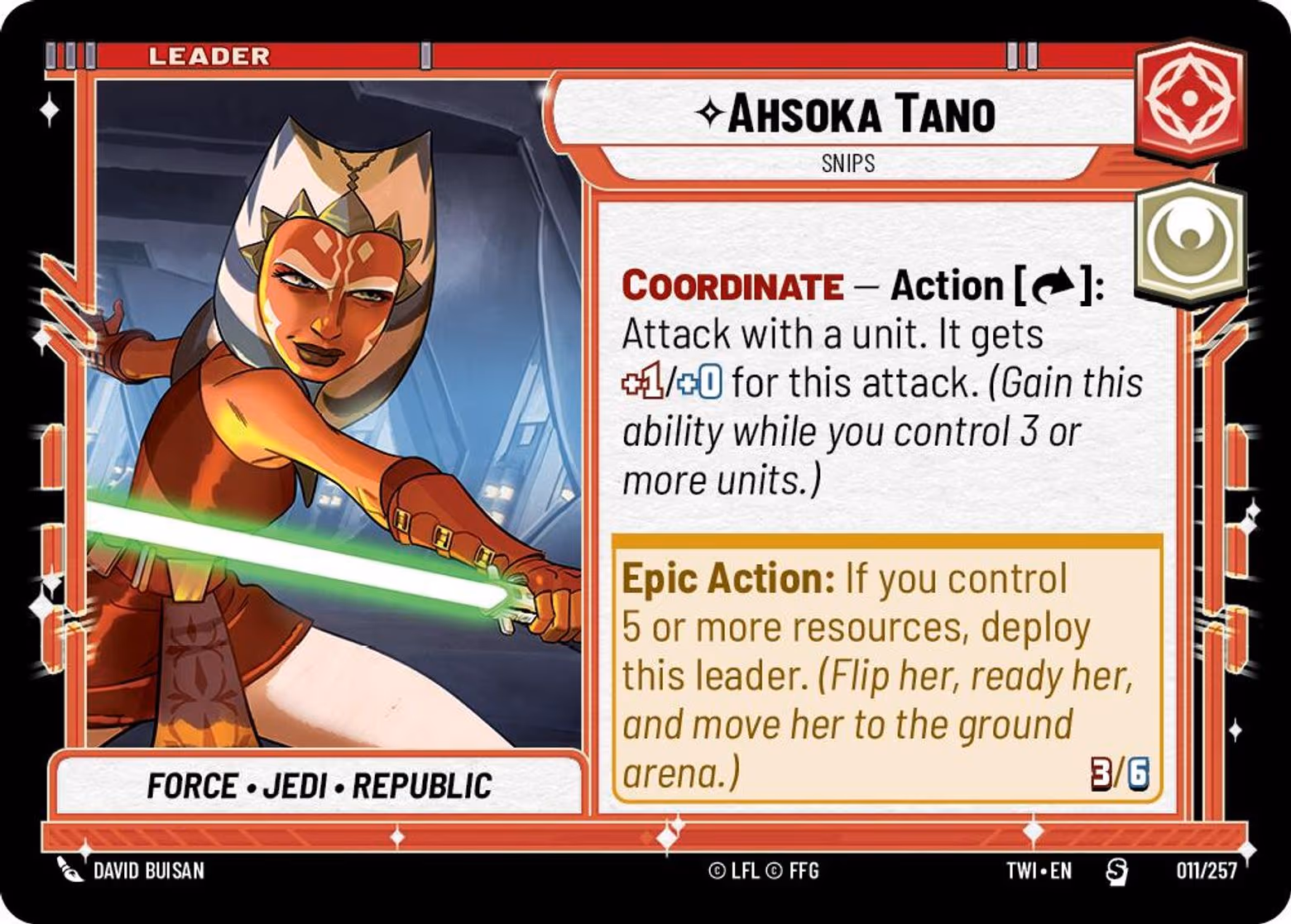 Ahsoka Tano - Snips TWI-011 Star Wars Unlimited card