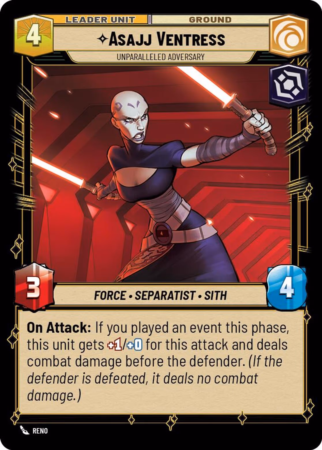 Asajj Ventress - Unparalleled Adversary TWI-014 Star Wars Unlimited card (back face)