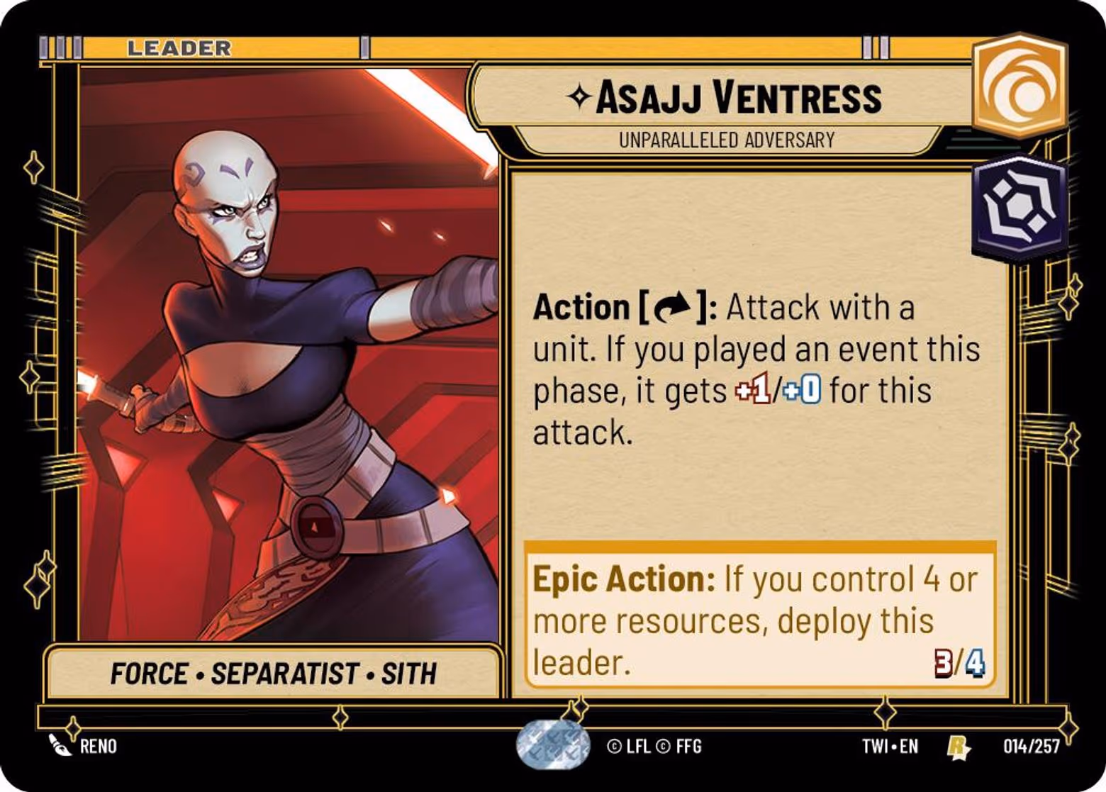 Asajj Ventress - Unparalleled Adversary TWI-014 Star Wars Unlimited card