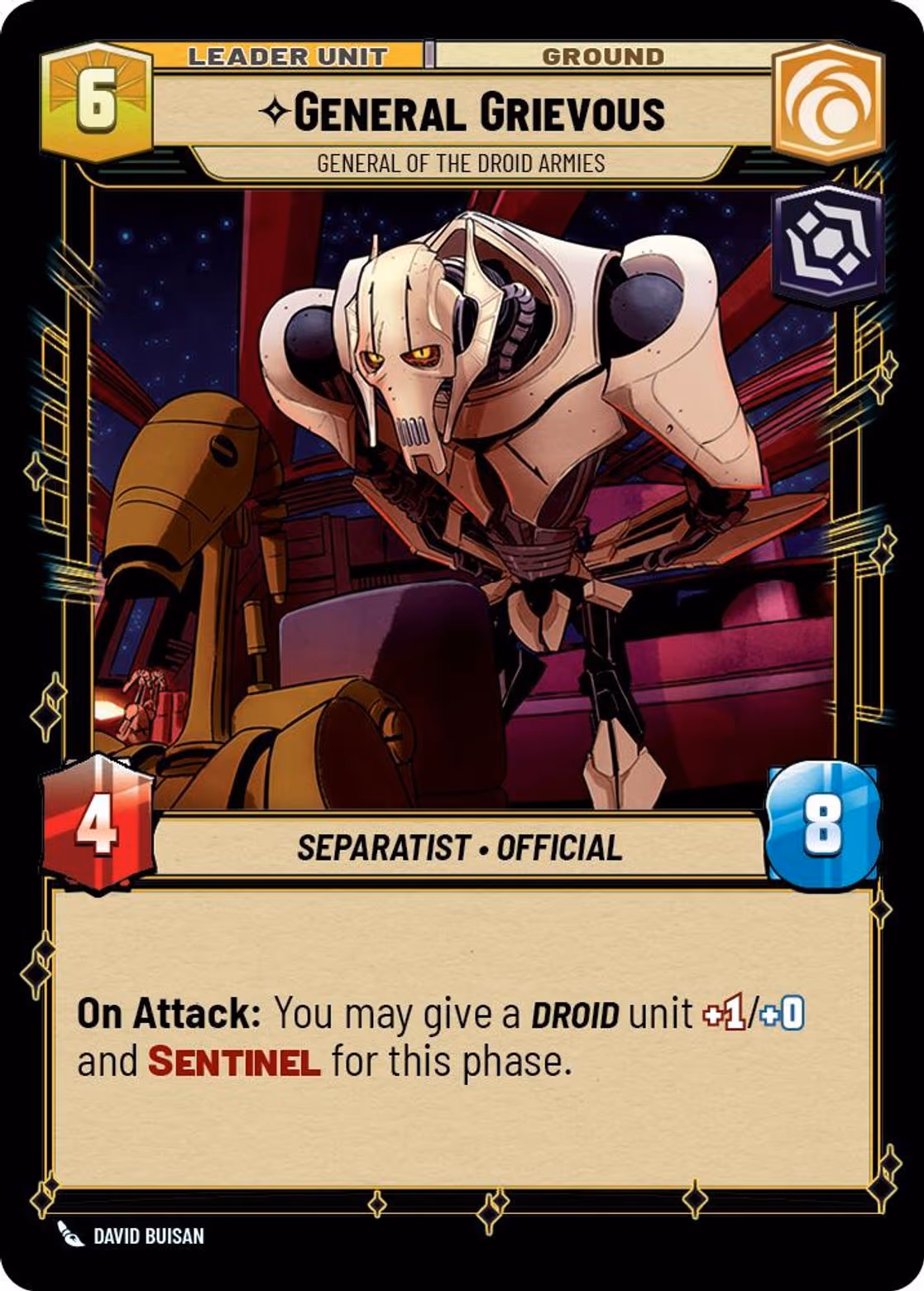 General Grievous - General of the Droid Armies TWI-015 Star Wars Unlimited card (back face)
