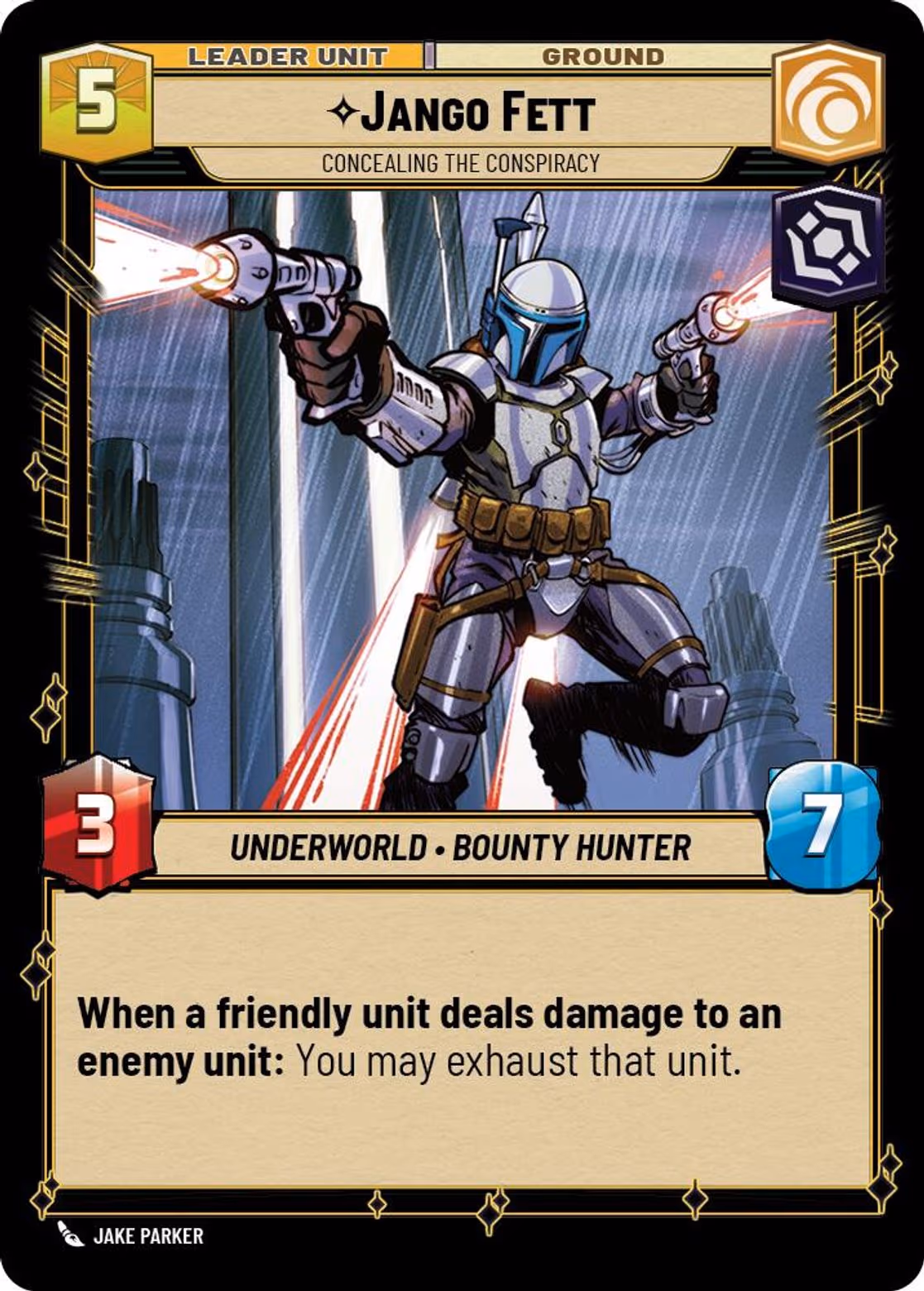 Jango Fett - Concealing the Conspiracy TWI-016 Star Wars Unlimited card (back face)